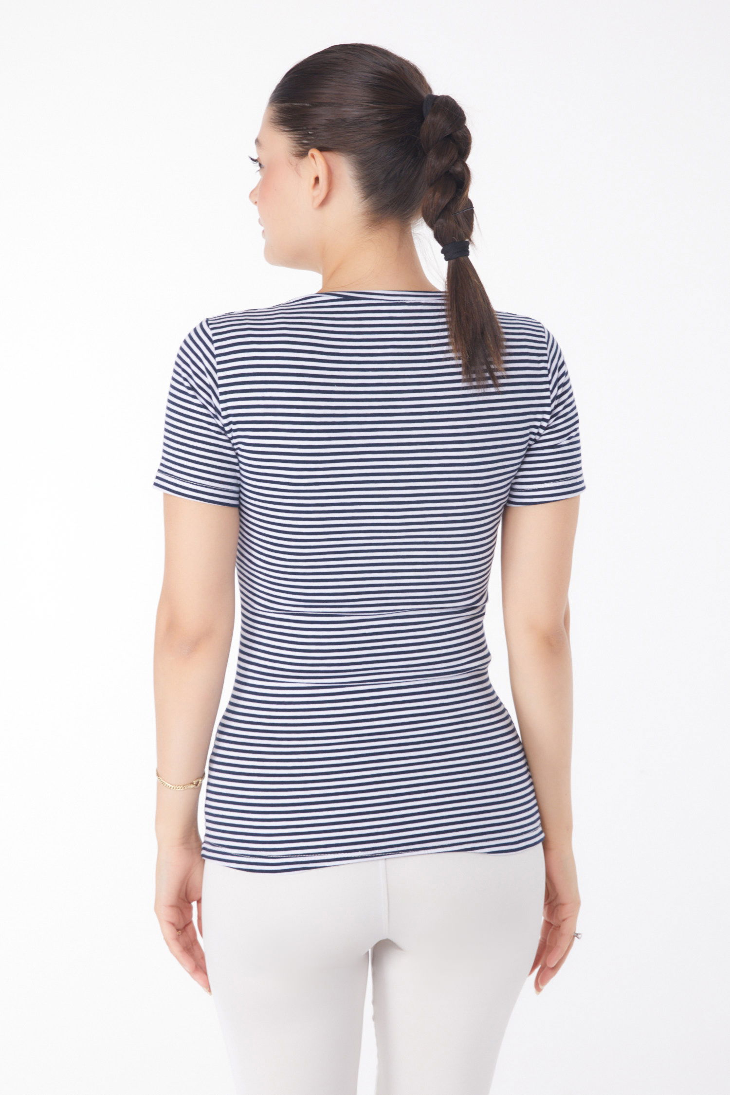 Çizgili Kısa Kollu T-shirt Lacivert - 25763 - 5