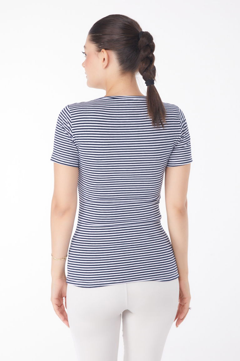 Çizgili Kısa Kollu T-shirt Lacivert - 25763 - TOFİSA