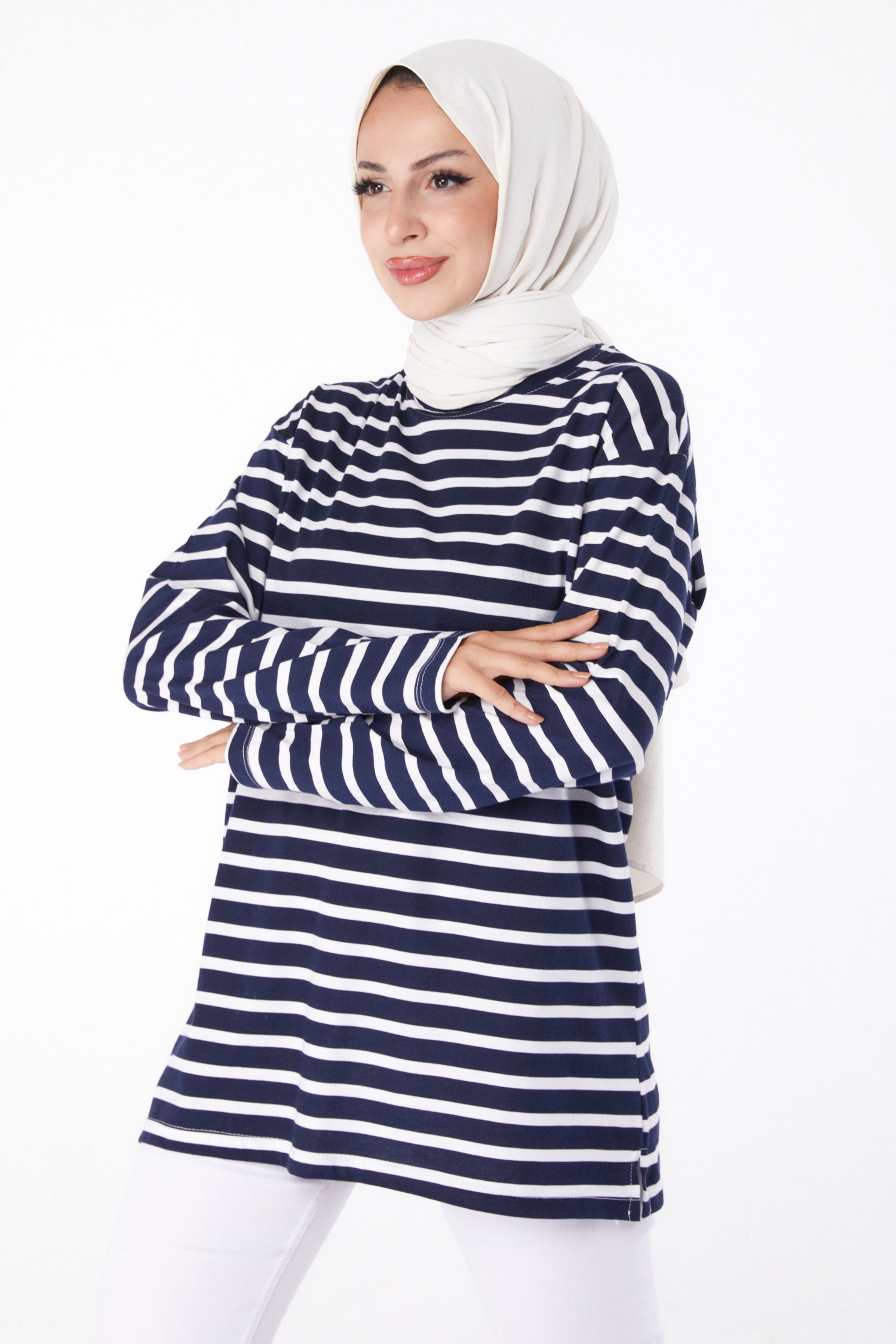 Çizgili Sweat Lacivert - 26244 - 1