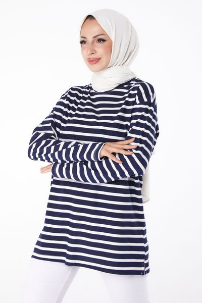 Çizgili Sweat Lacivert - 26244 