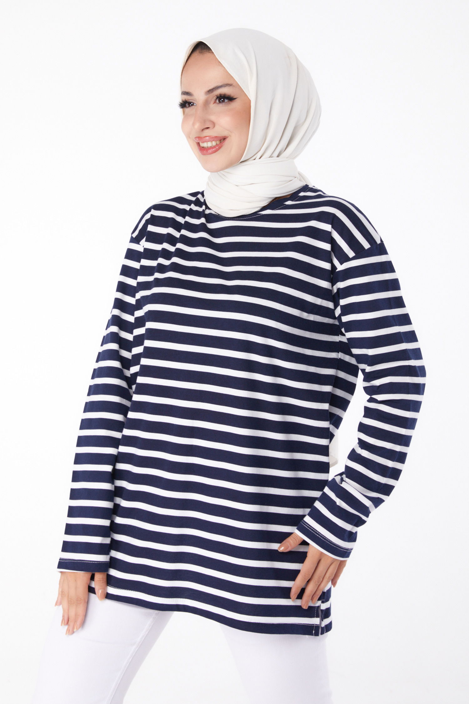 Çizgili Sweat Lacivert - 26244 - 2