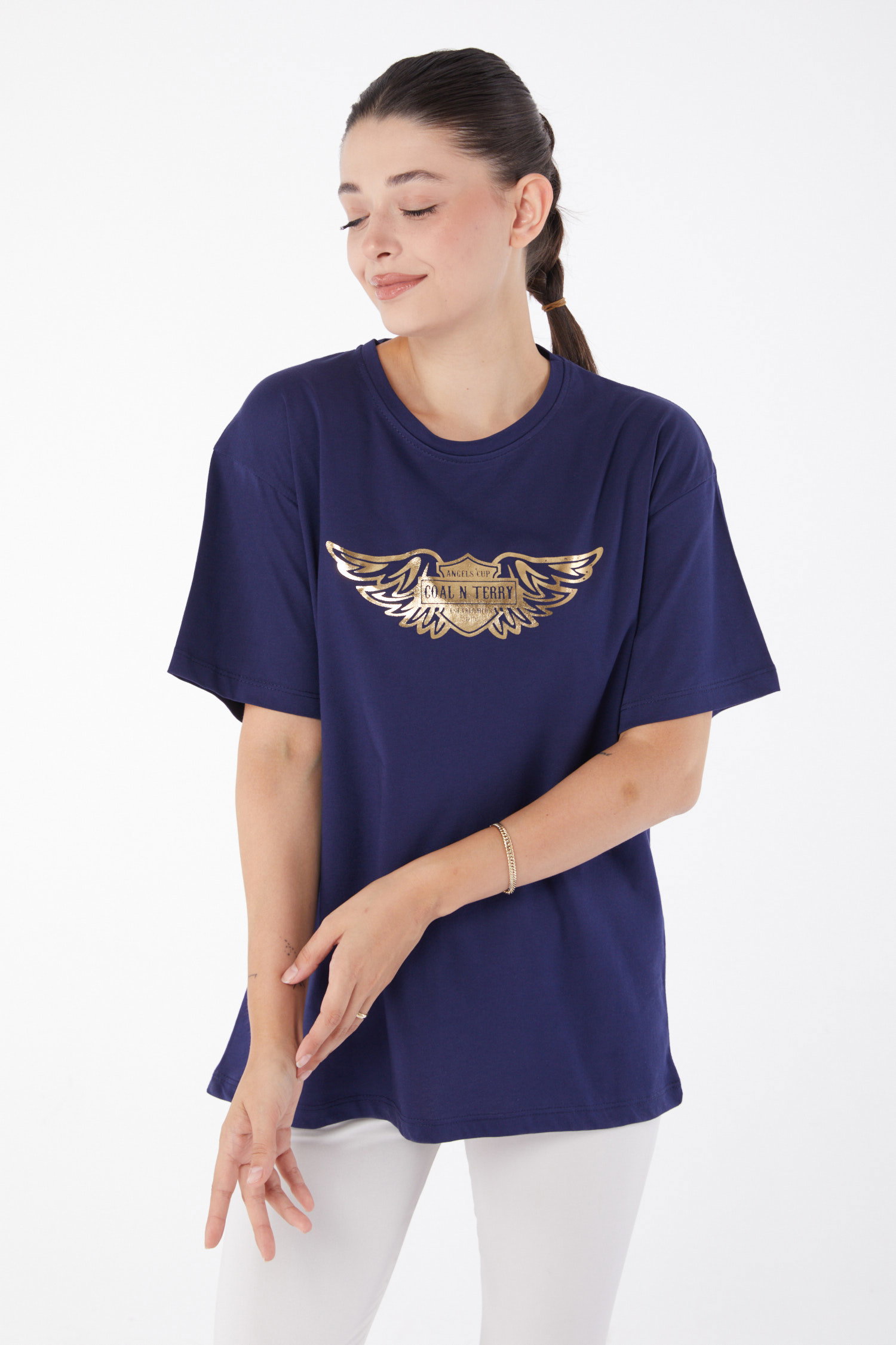 Kısa Kollu Baskılı T-shirt Lacivert - 25981 - 1