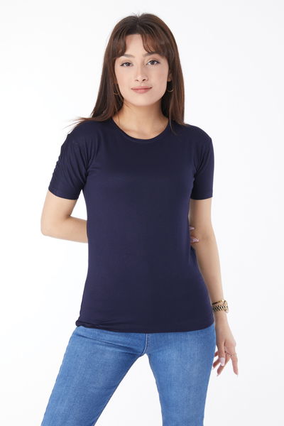 Kısa Kollu Baskısız T-shirt Lacivert - 24764 