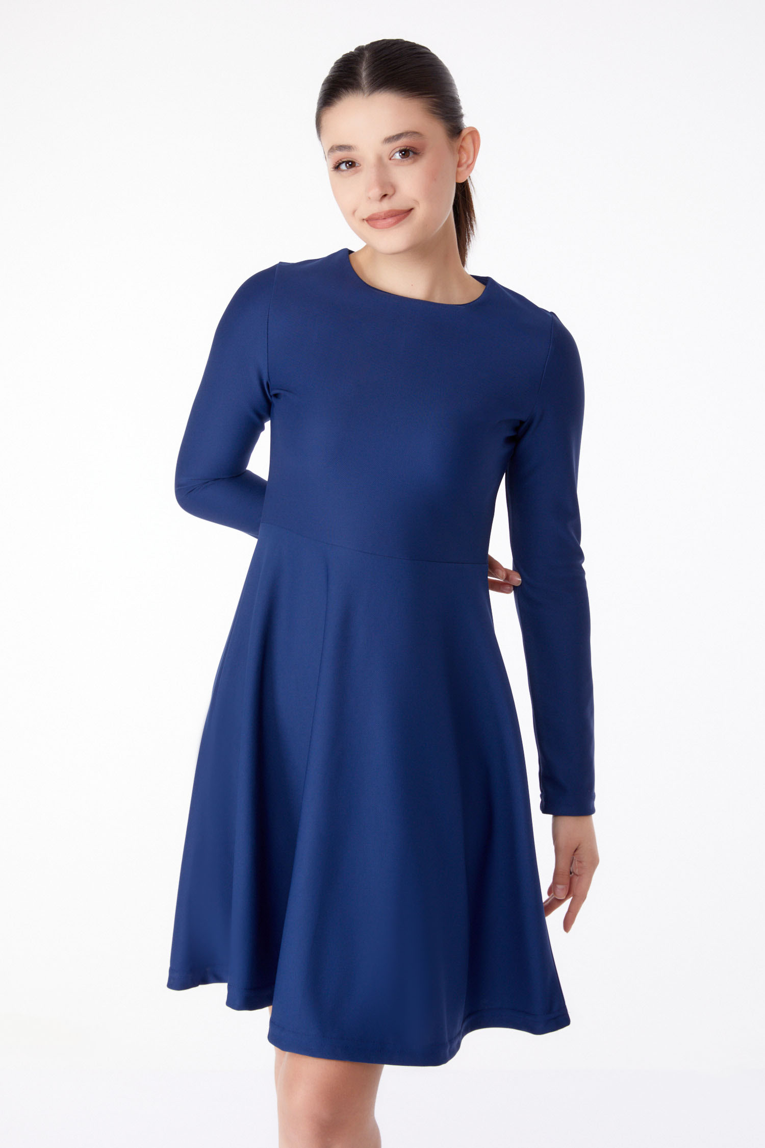 Düz Bisiklet Yaka Kadın Lacivert Mini Abiye Elbise - 13191 - 3