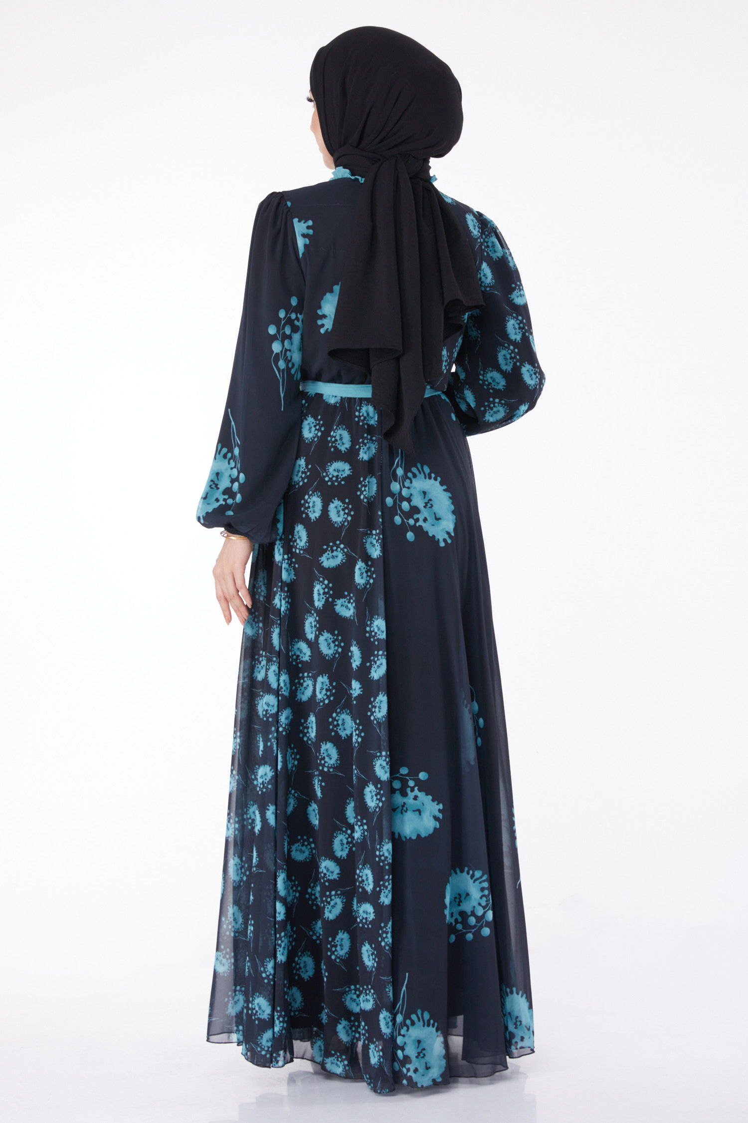 Kuşaklı Abiye Elbise Lacivert Mint - 25204 - 5