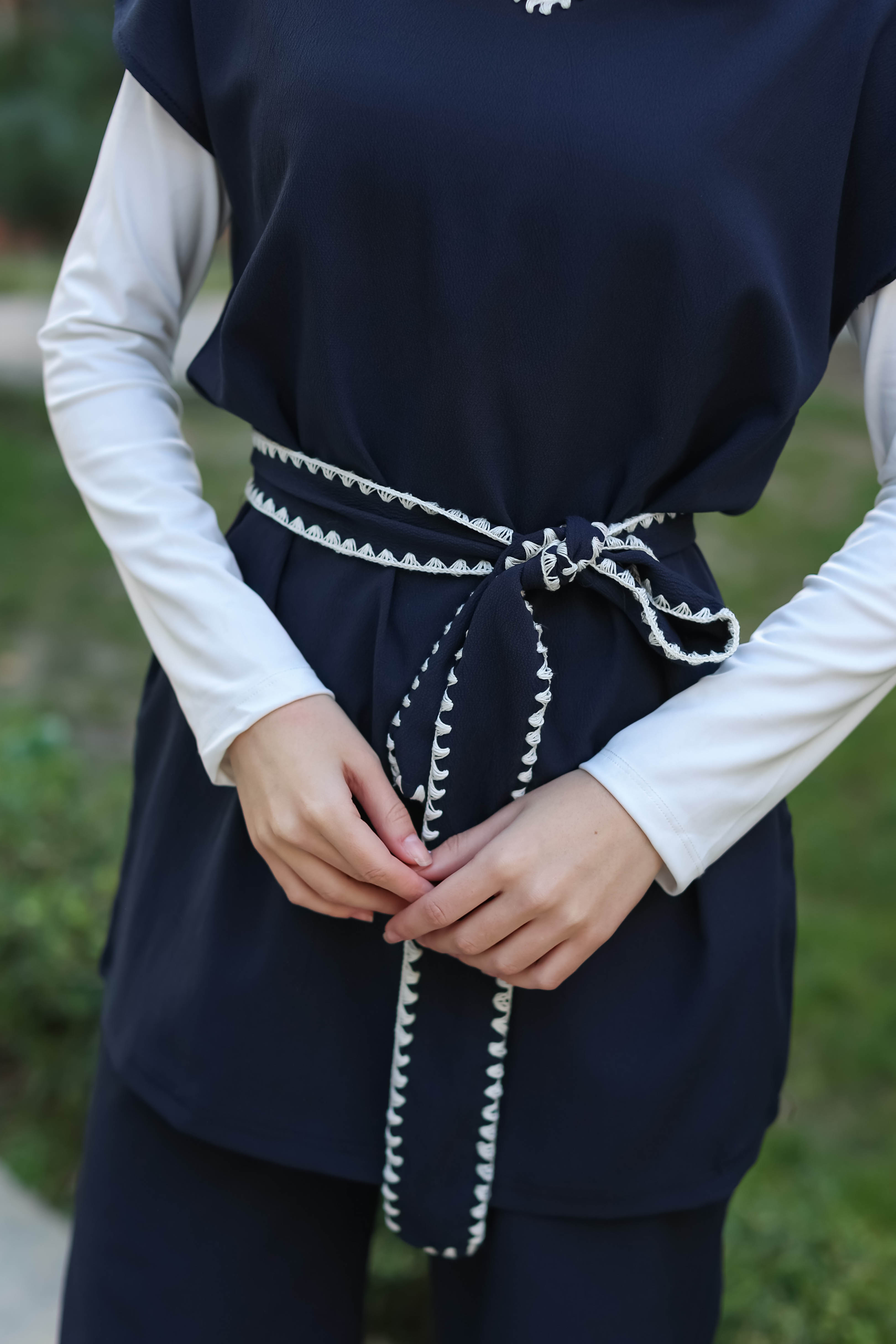 Düz Bisiklet Yaka Kadın Lacivert Nakışlı İkili Takım - 13290 - 4