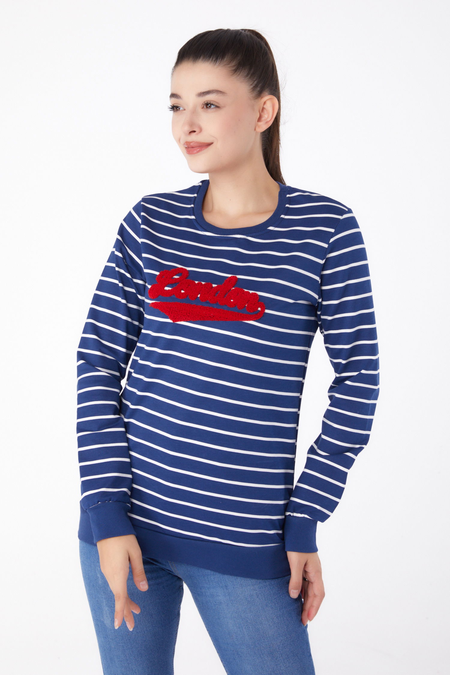 Nakışlı Sweatshirt Lacivert - 26287 - 3