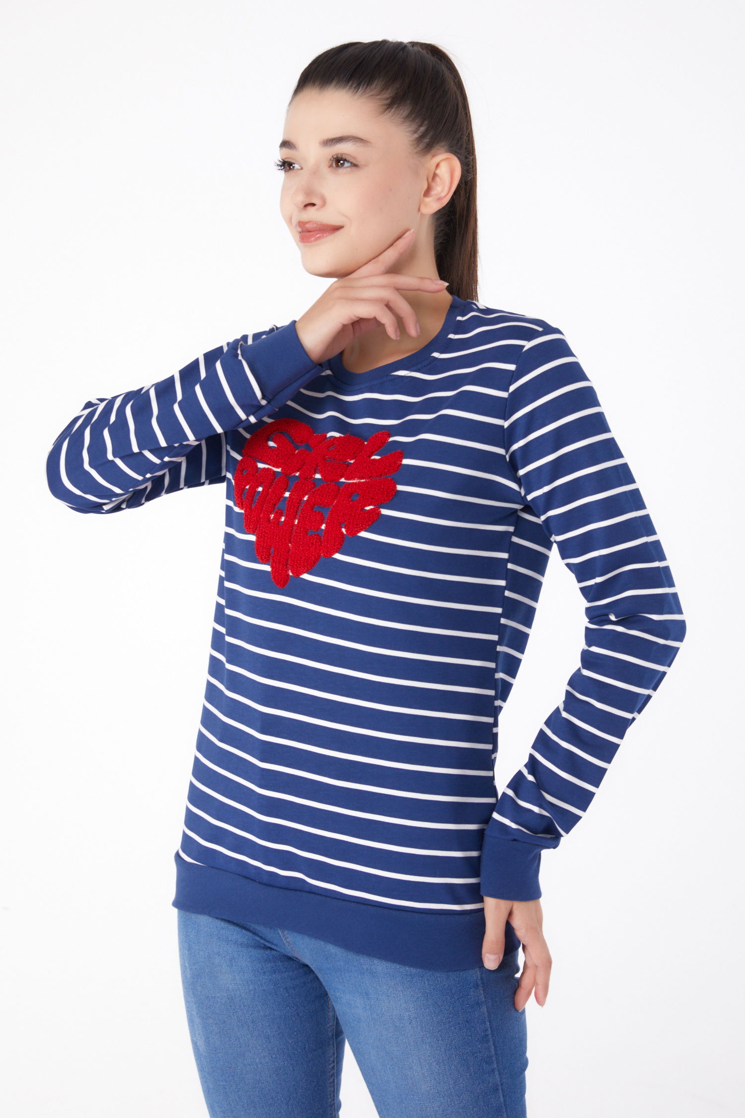 Nakışlı Sweatshirt Lacivert - 26288 - 1