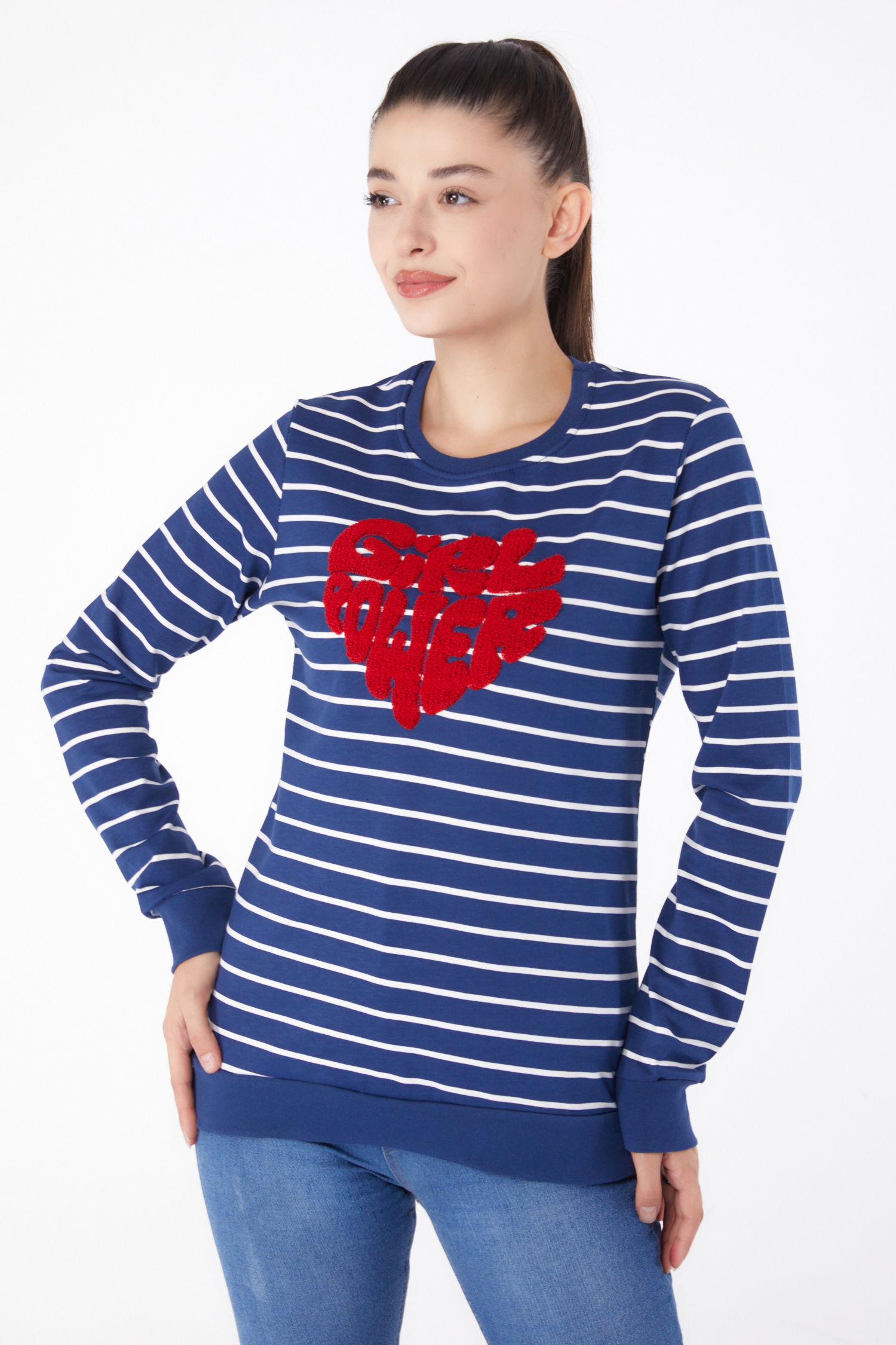 Nakışlı Sweatshirt Lacivert - 26288 - 2