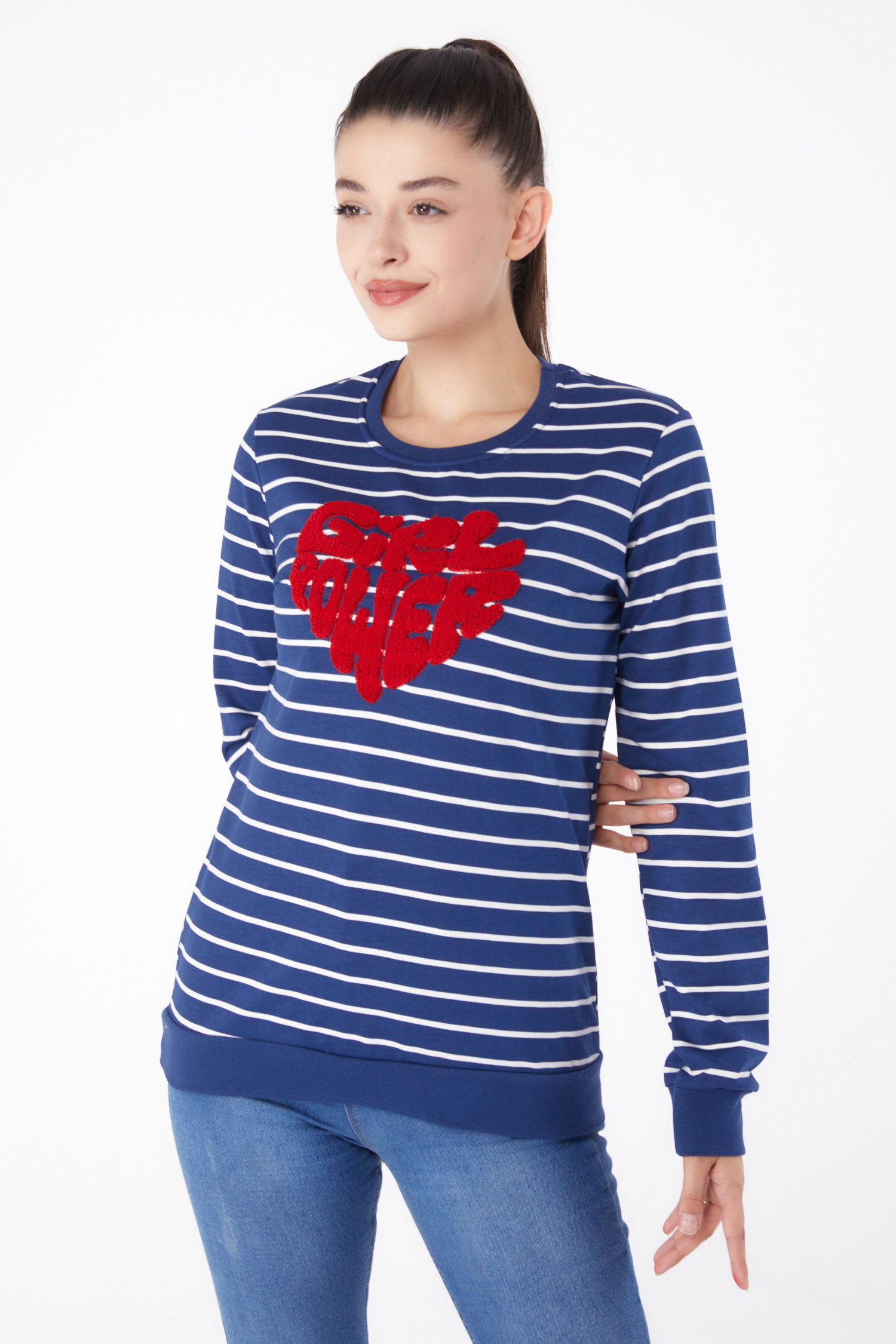 Nakışlı Sweatshirt Lacivert - 26288 - 3