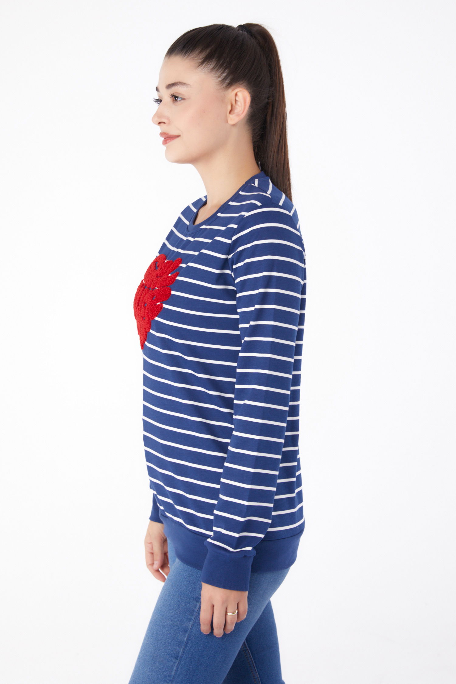 Nakışlı Sweatshirt Lacivert - 26288 - 4