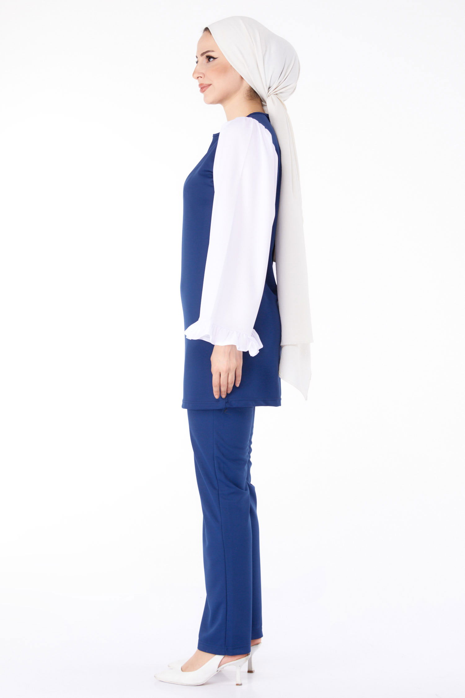 Düz Bisiklet Yaka Kadın Lacivert Tunik Pantolon İkili Takım - 13198 - 4