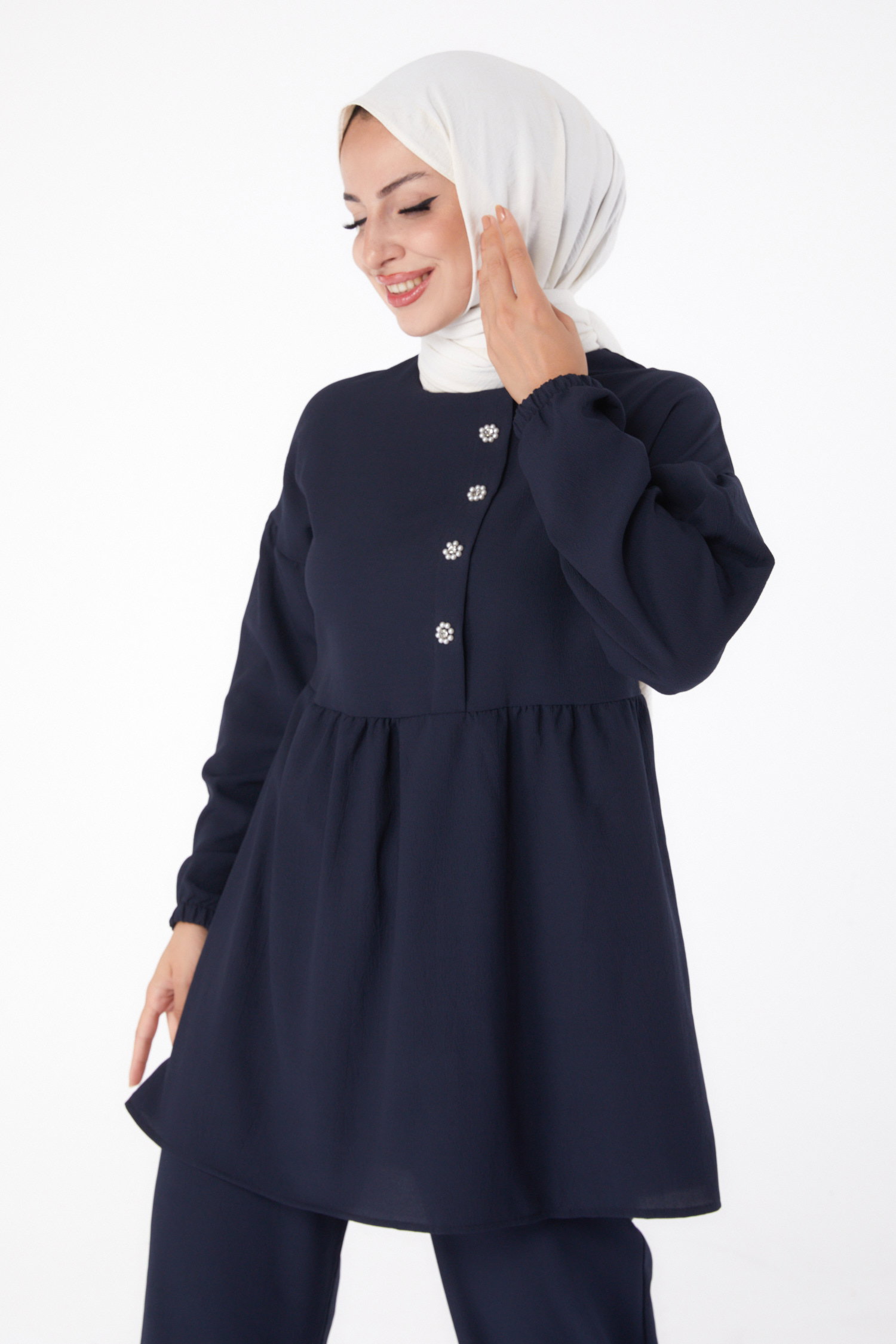 Düz Bisiklet Yaka Kadın Lacivert Tunik+Pantolon - 11629 - 3