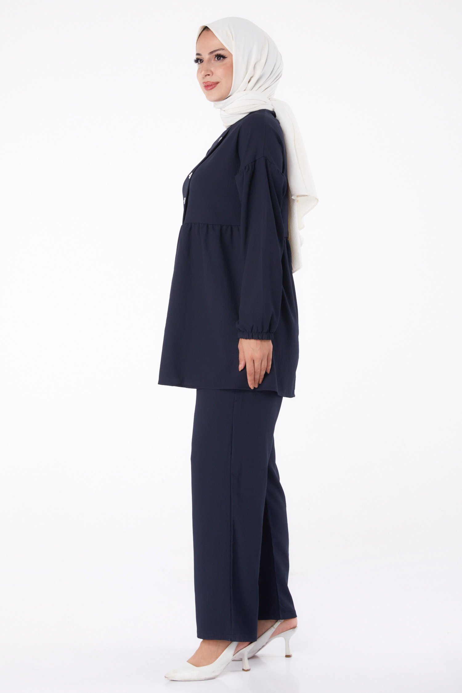 Düz Bisiklet Yaka Kadın Lacivert Tunik+Pantolon - 11629 - 4