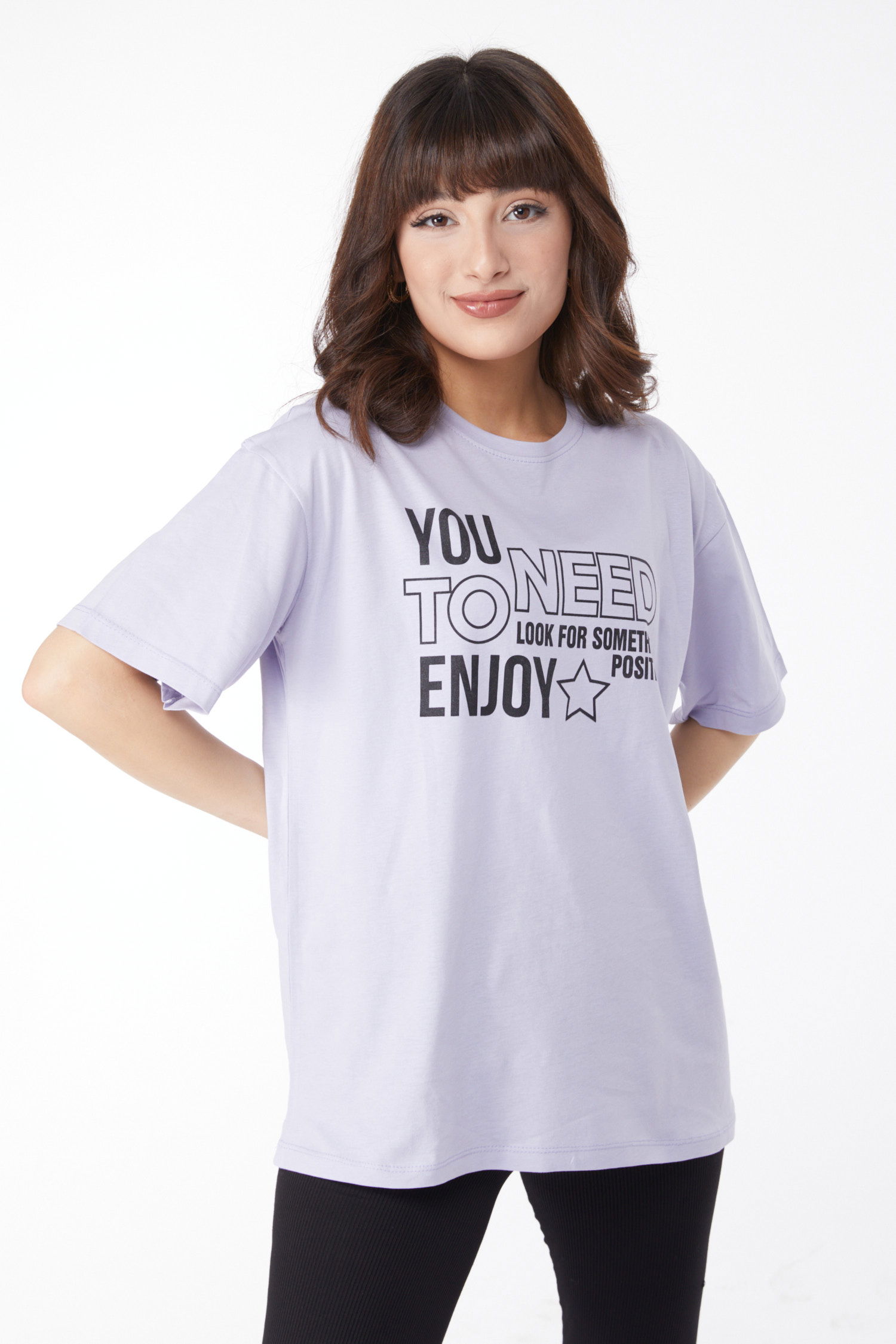 Baskılı T-shirt Lila - 25175 - 1
