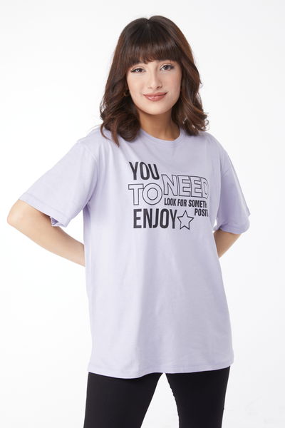 Baskılı T-shirt Lila - 25175 