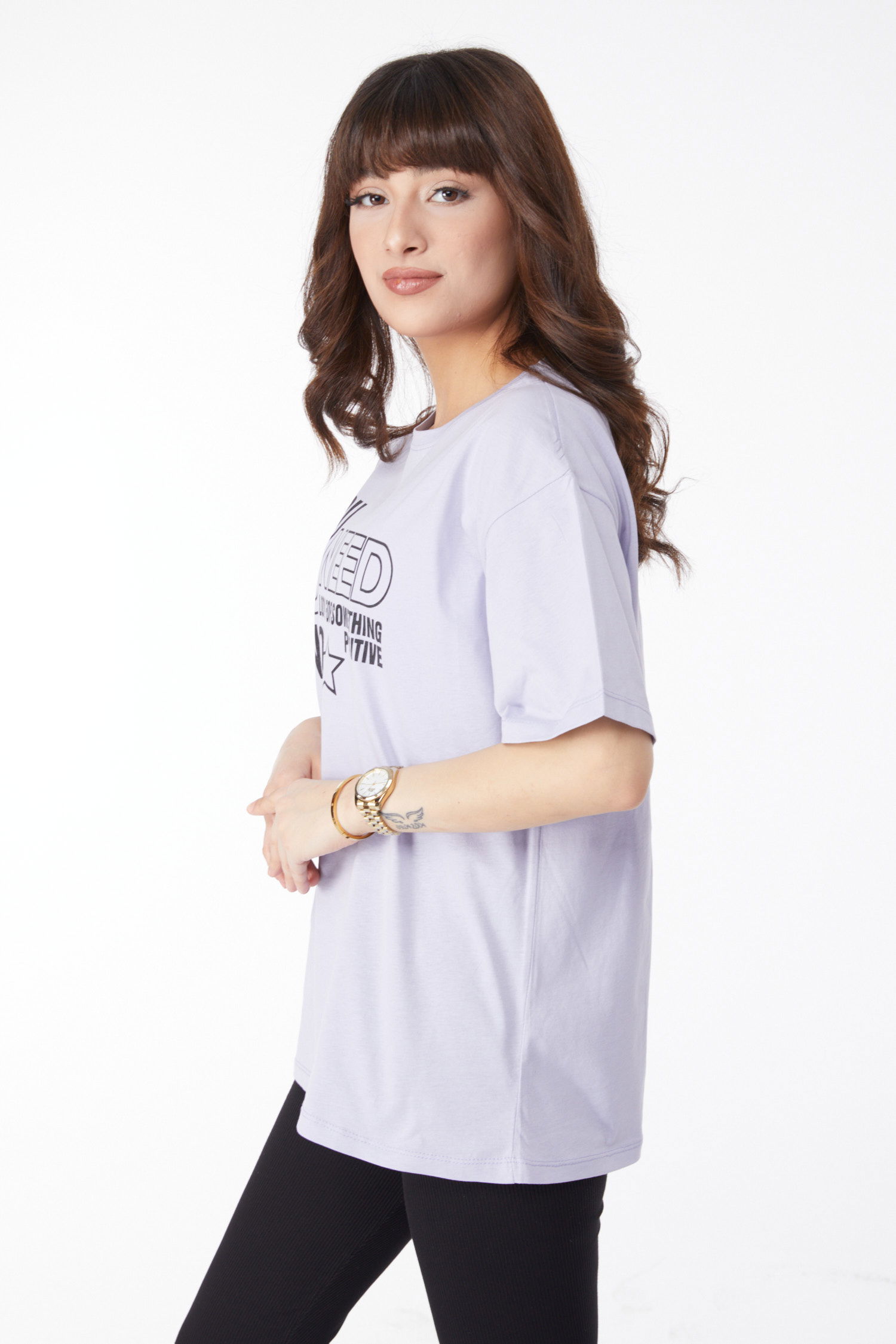 Baskılı T-shirt Lila - 25175 - 3