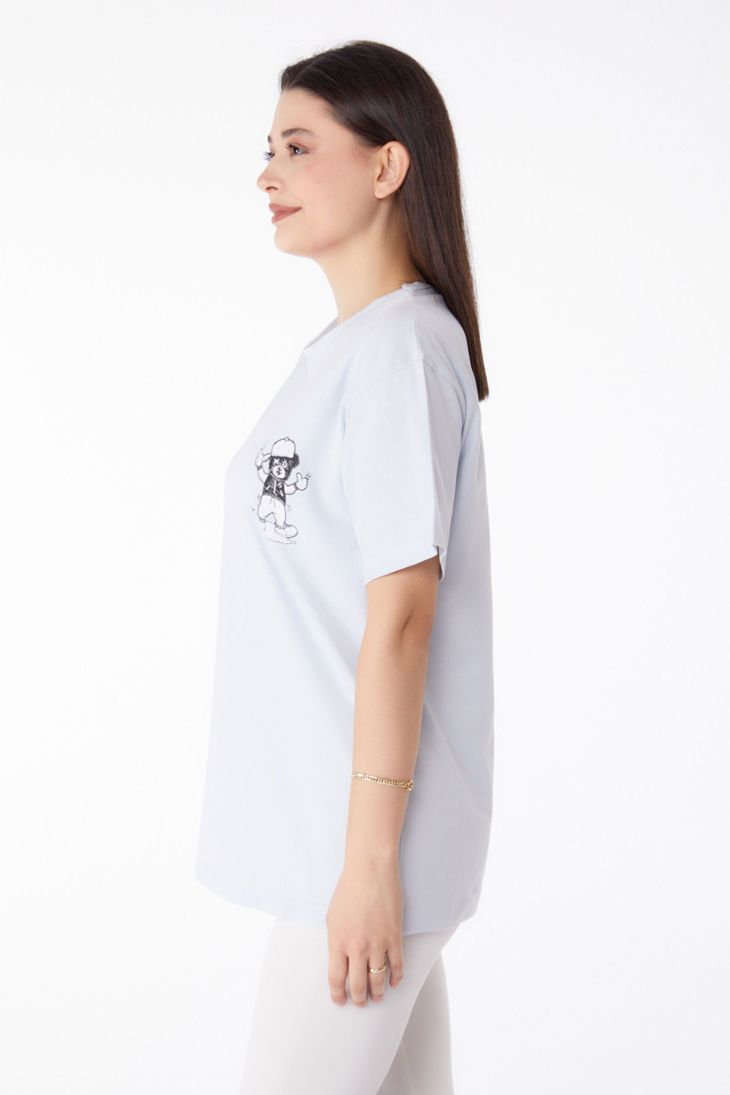 Düz Bisiklet Yaka Kadın Lila Baskılı T-shirt - 25287 - 4