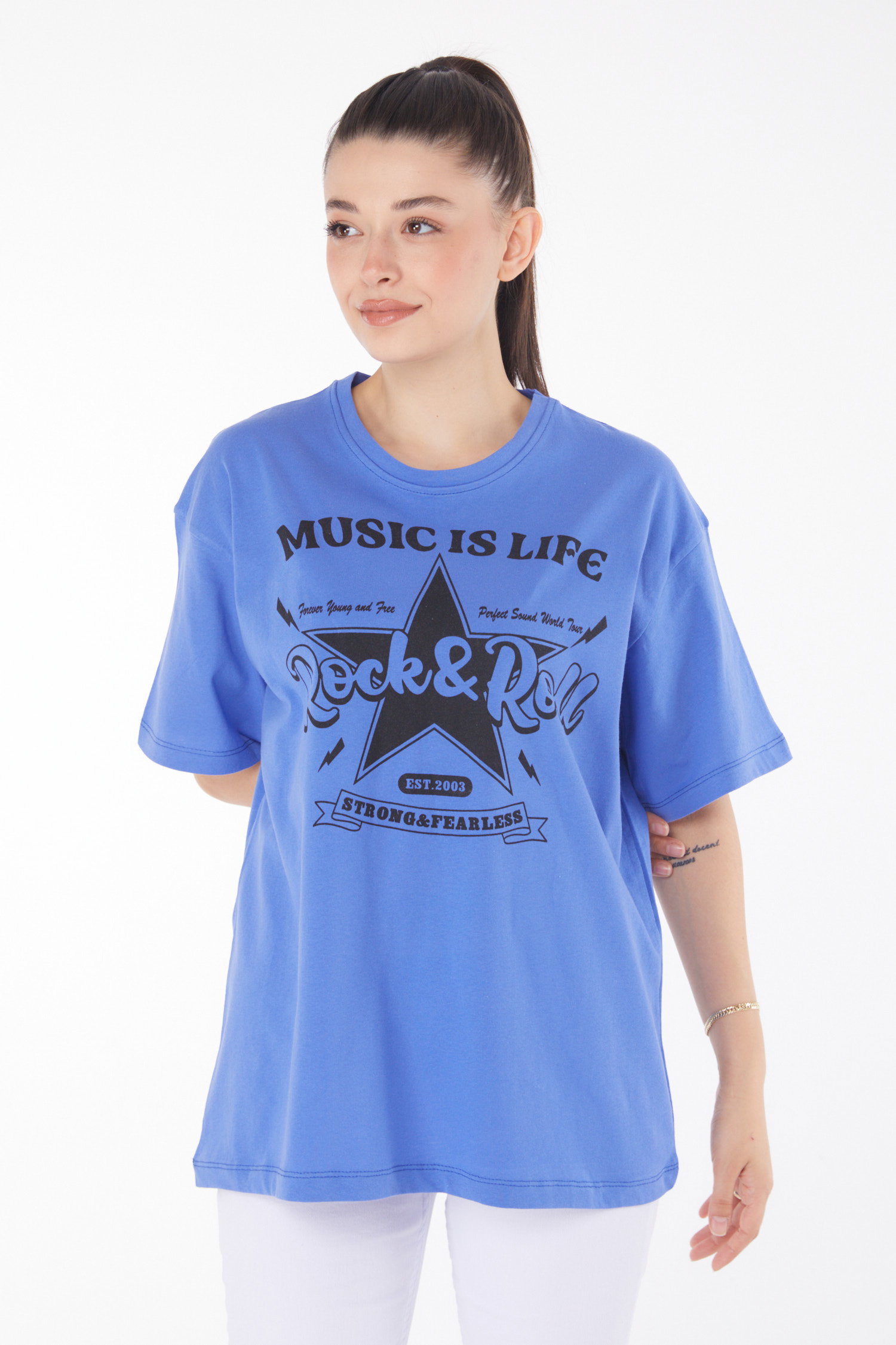 Baskılı T-shirt Lila - 25700 - 1