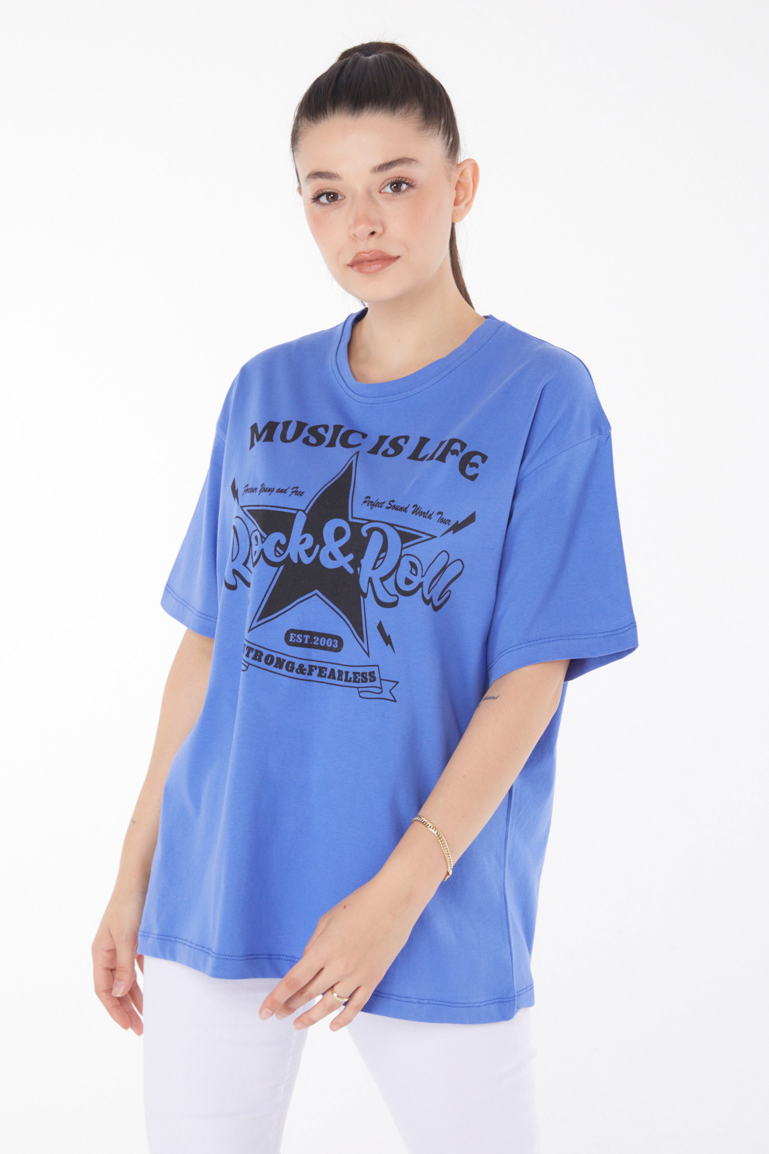 Baskılı T-shirt Lila - 25700 - 2