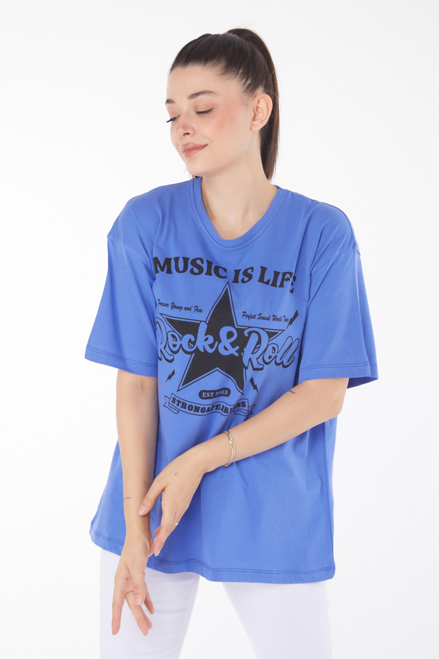 Baskılı T-shirt Lila - 25700 - 3