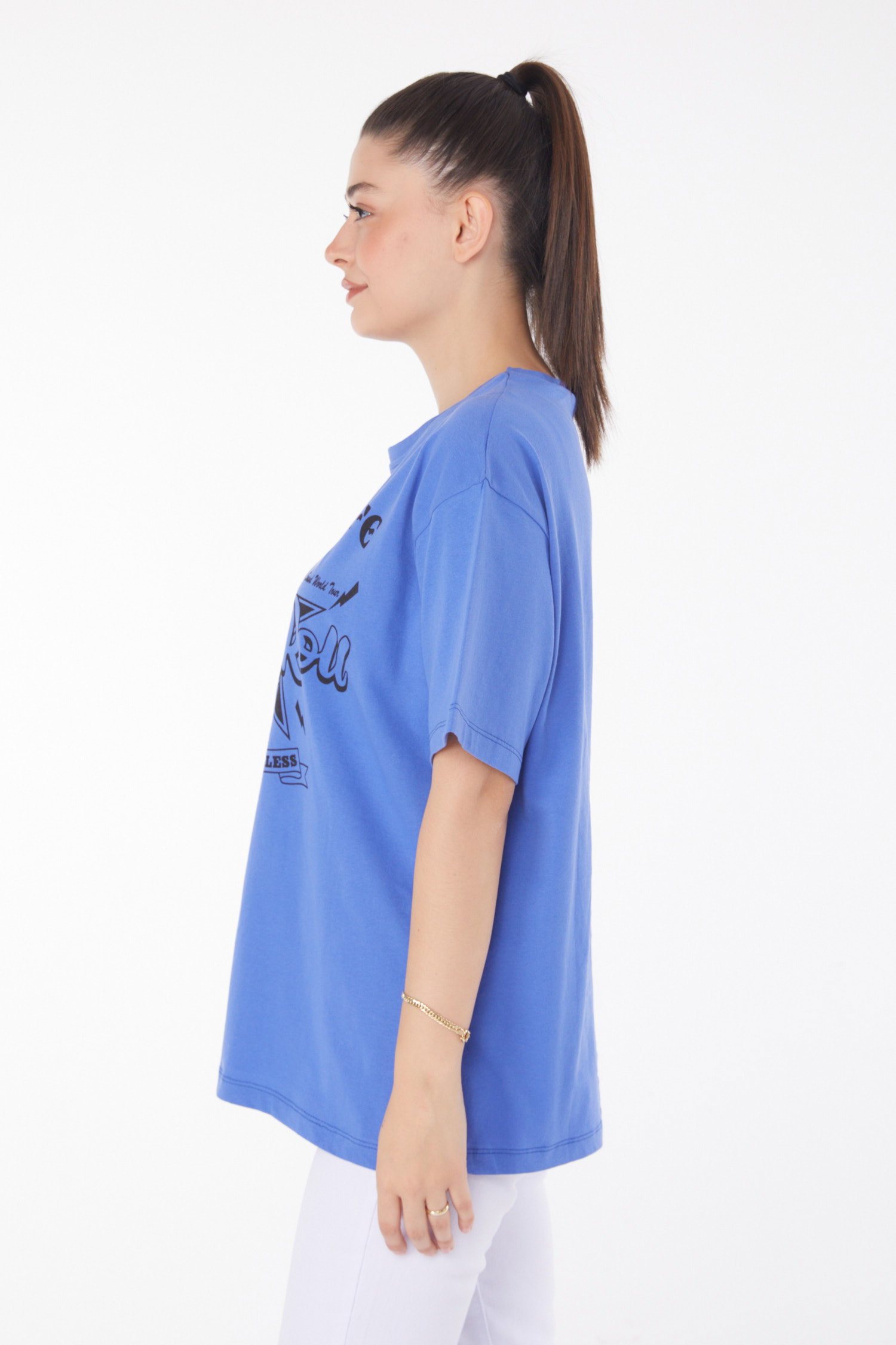 Baskılı T-shirt Lila - 25700 - 4