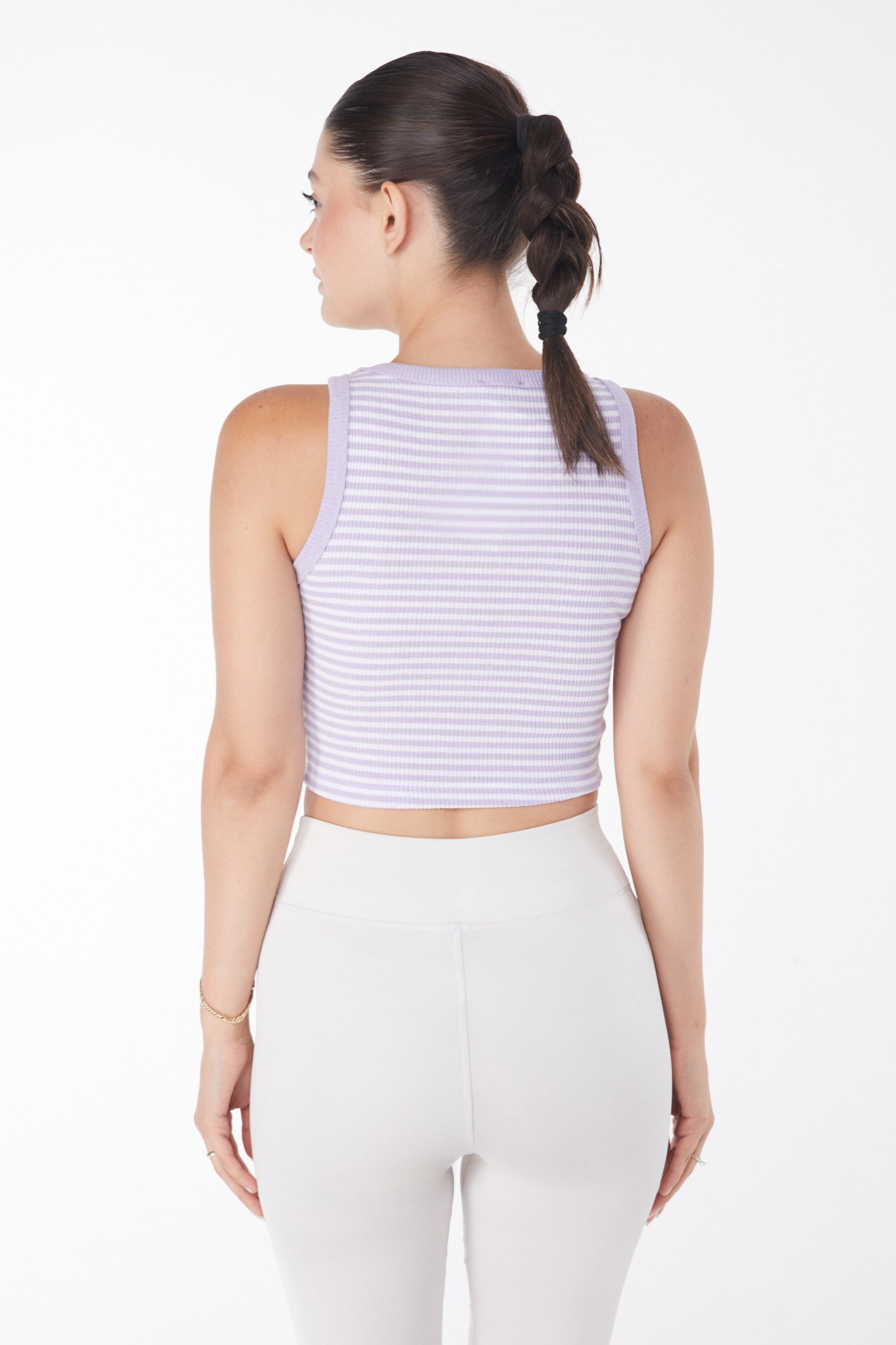 Düz Bisiklet Yaka Kadın Lila Çizgili Crop - 25958 - 5