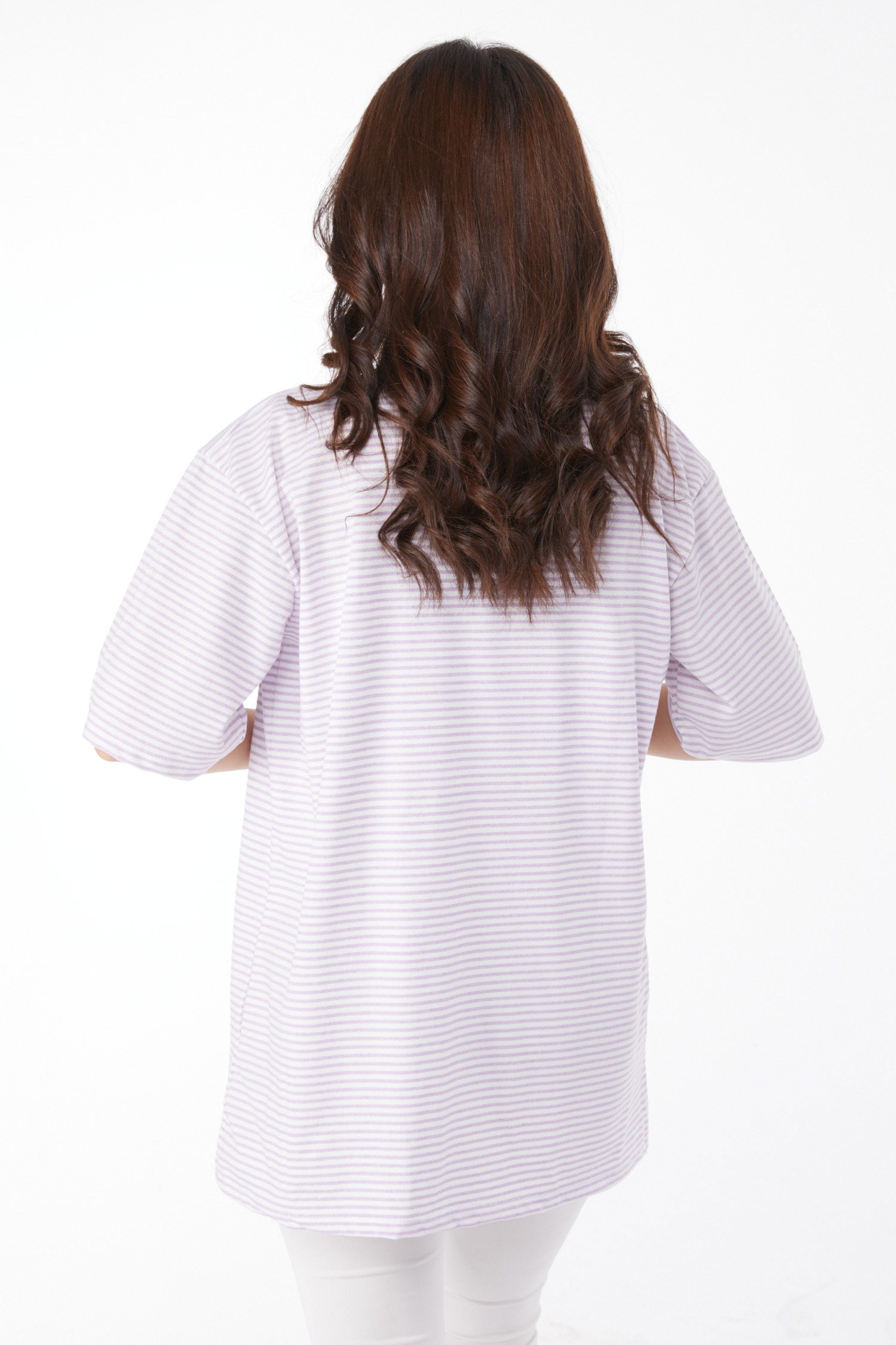 Düz Bisiklet Yaka Kadın Lila Çizglİi T-short - 25119 - 5