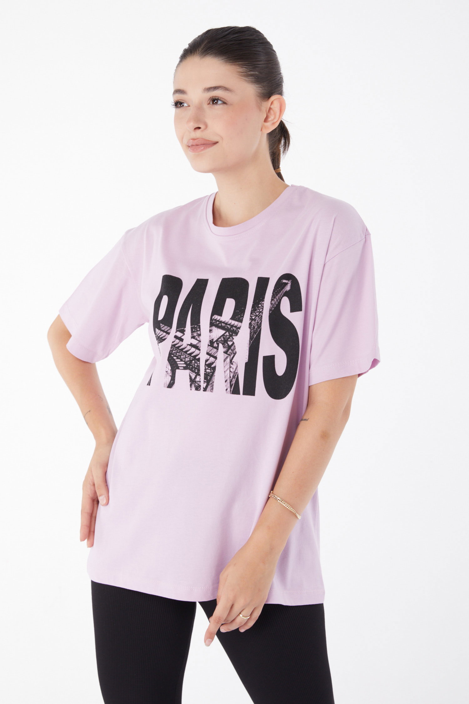 Kısa Kollu Baskılı T-shirt Lila - 25985 - 1
