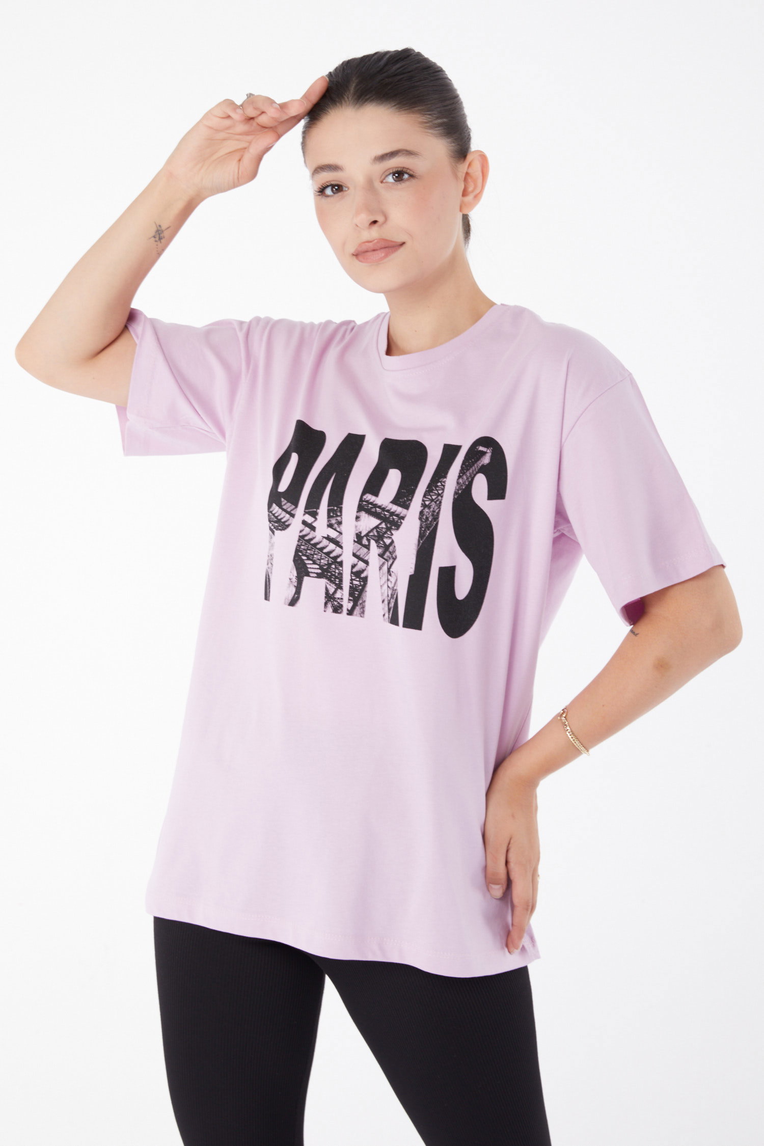 Kısa Kollu Baskılı T-shirt Lila - 25985 - 3