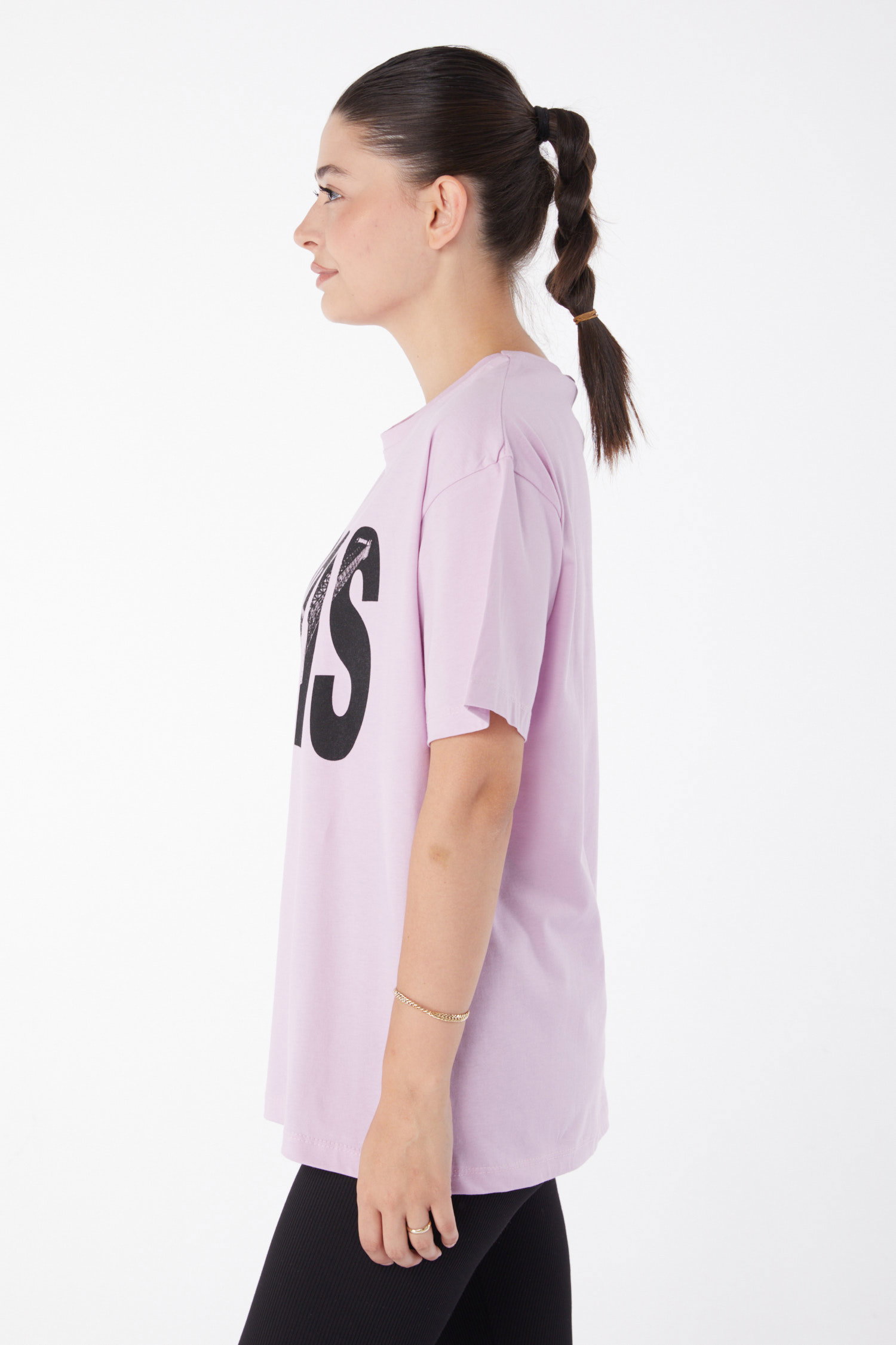 Kısa Kollu Baskılı T-shirt Lila - 25985 - 4