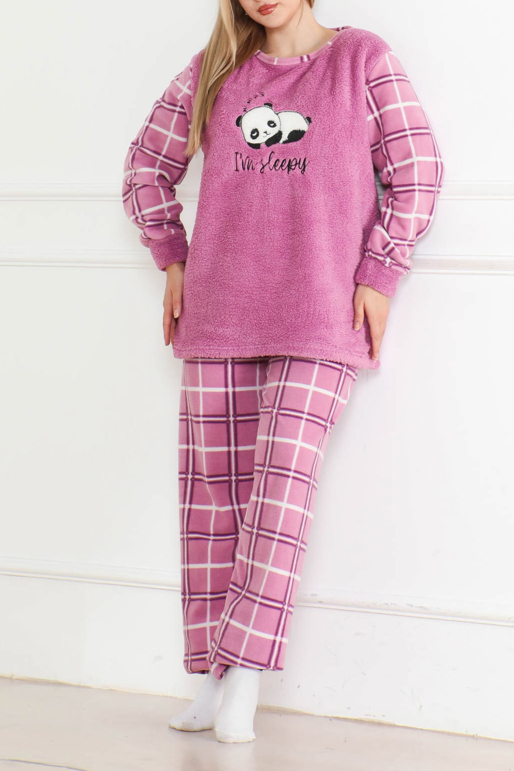 Nakışlı Peluş Polar Pijama Takım Lila - 26638 - 2