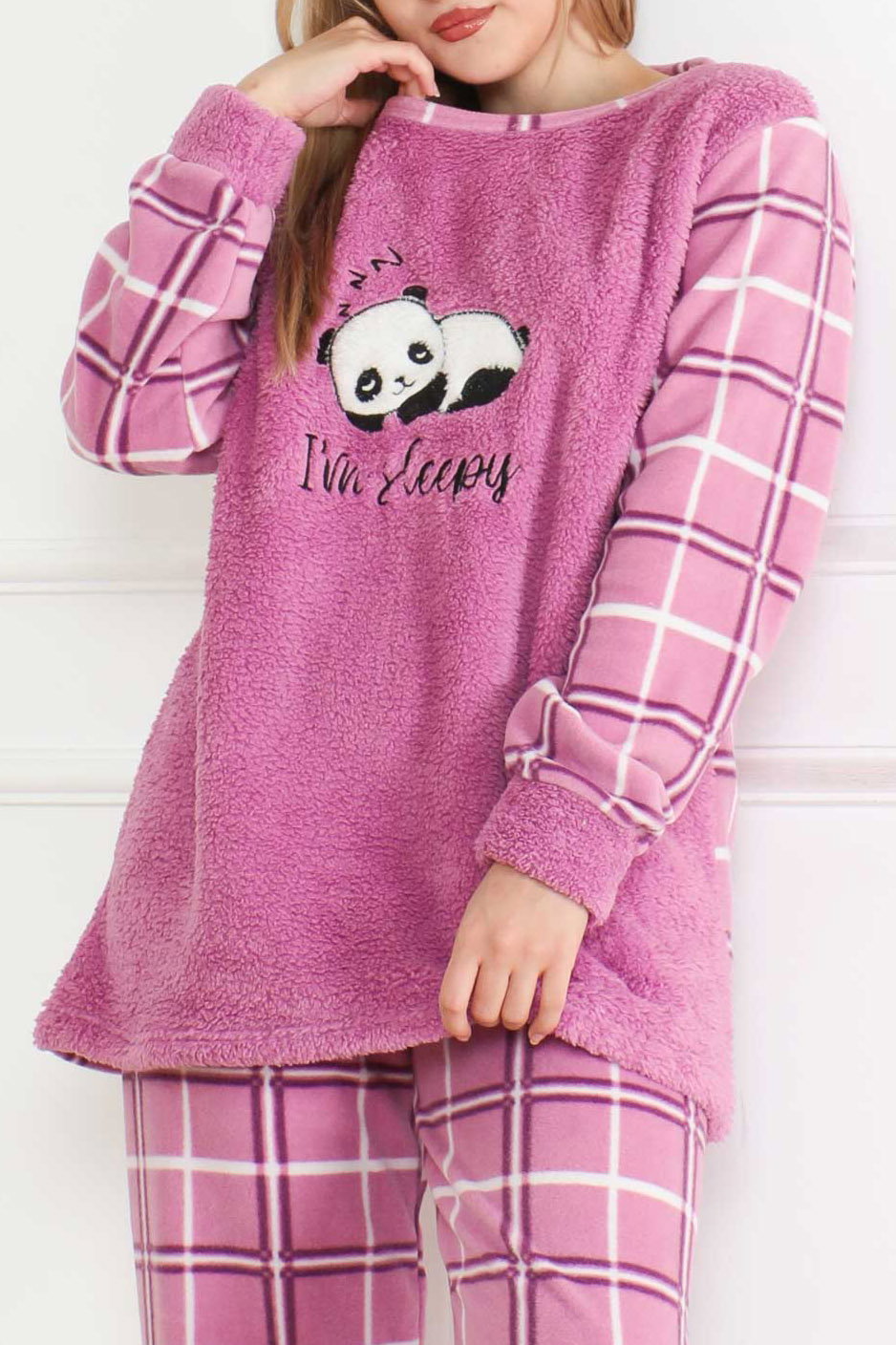 Nakışlı Peluş Polar Pijama Takım Lila - 26638 - 3