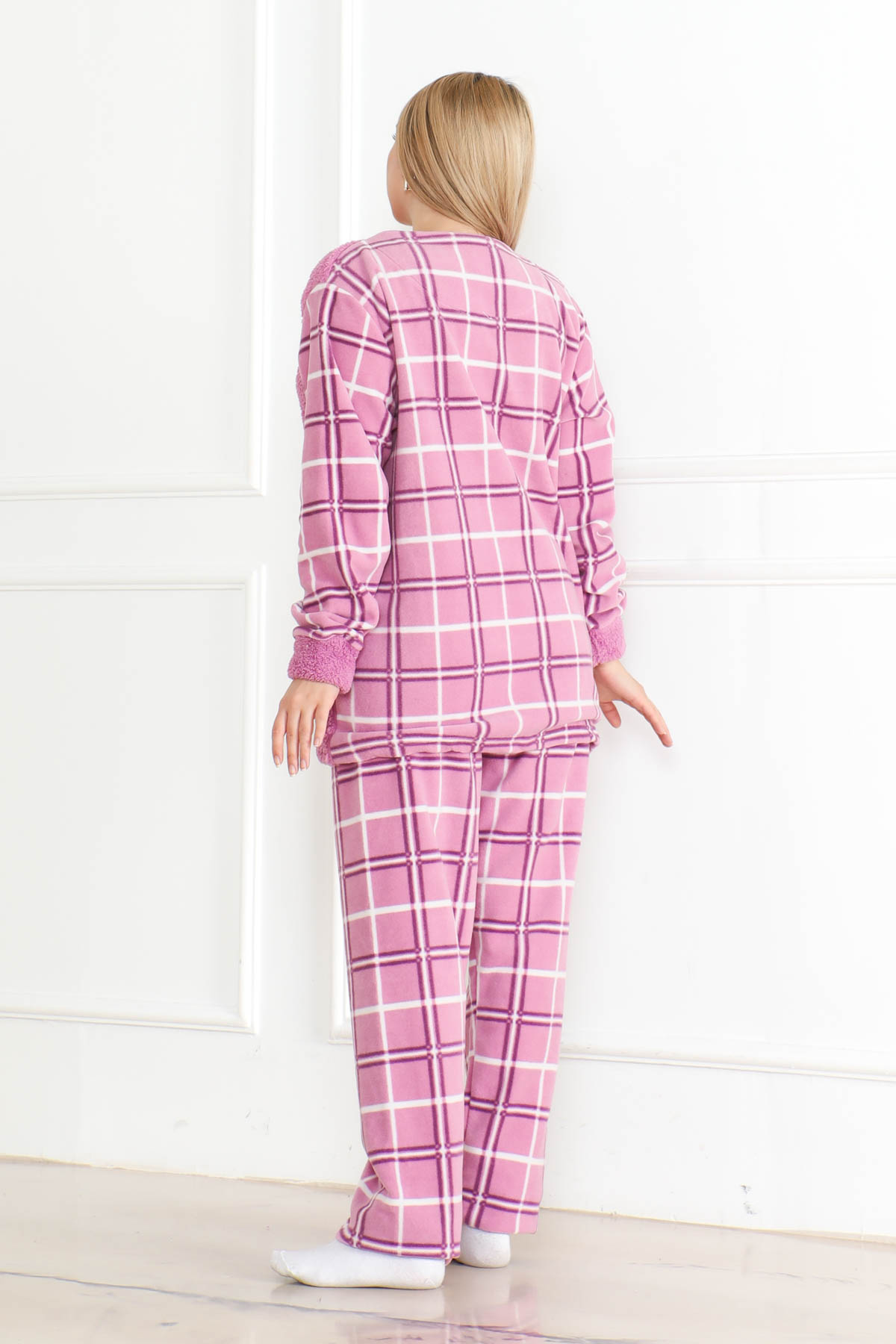 Nakışlı Peluş Polar Pijama Takım Lila - 26638 - 4