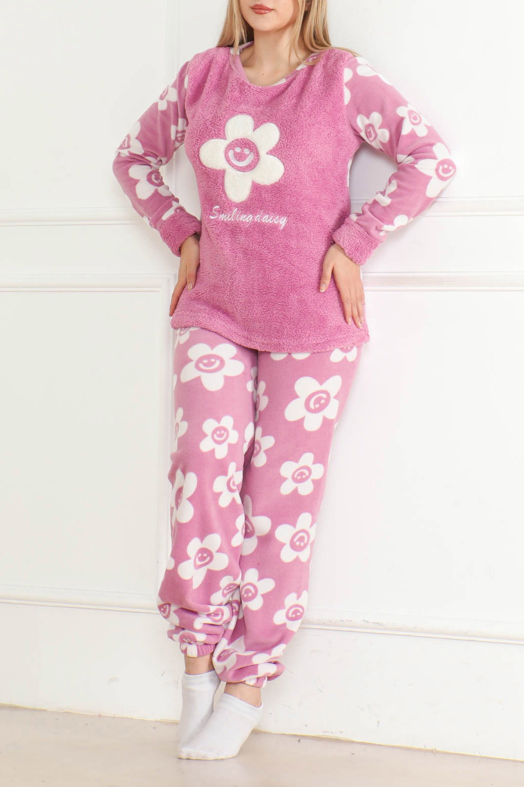 Nakışlı Peluş Polar Pijama Takım Lila - 26641 - 1