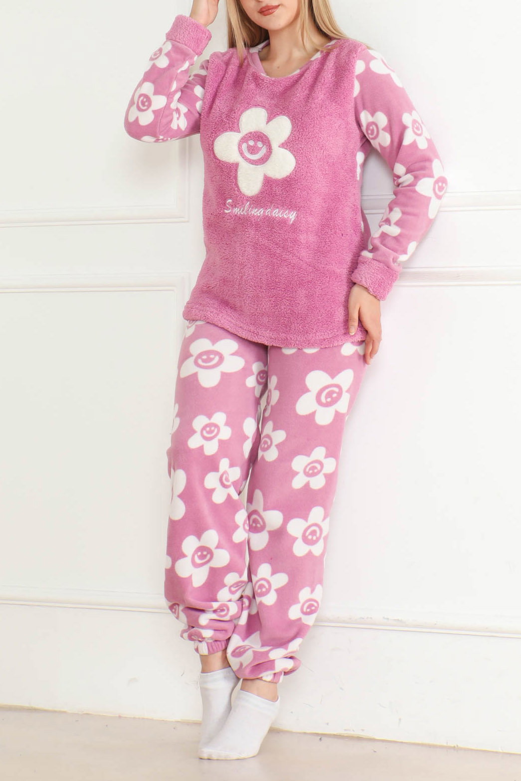 Nakışlı Peluş Polar Pijama Takım Lila - 26641 - 2
