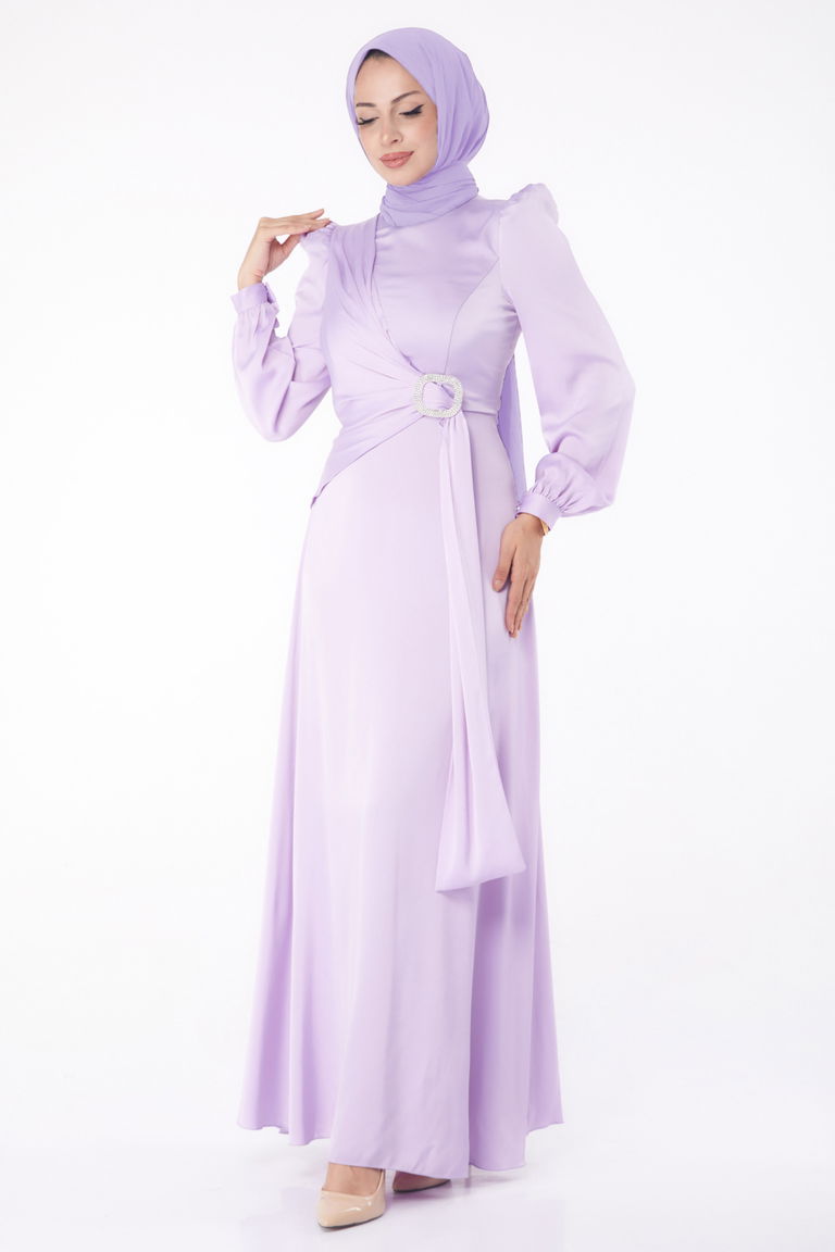 Taşlı Abiye Elbise Lila - 26193 - TOFİSA