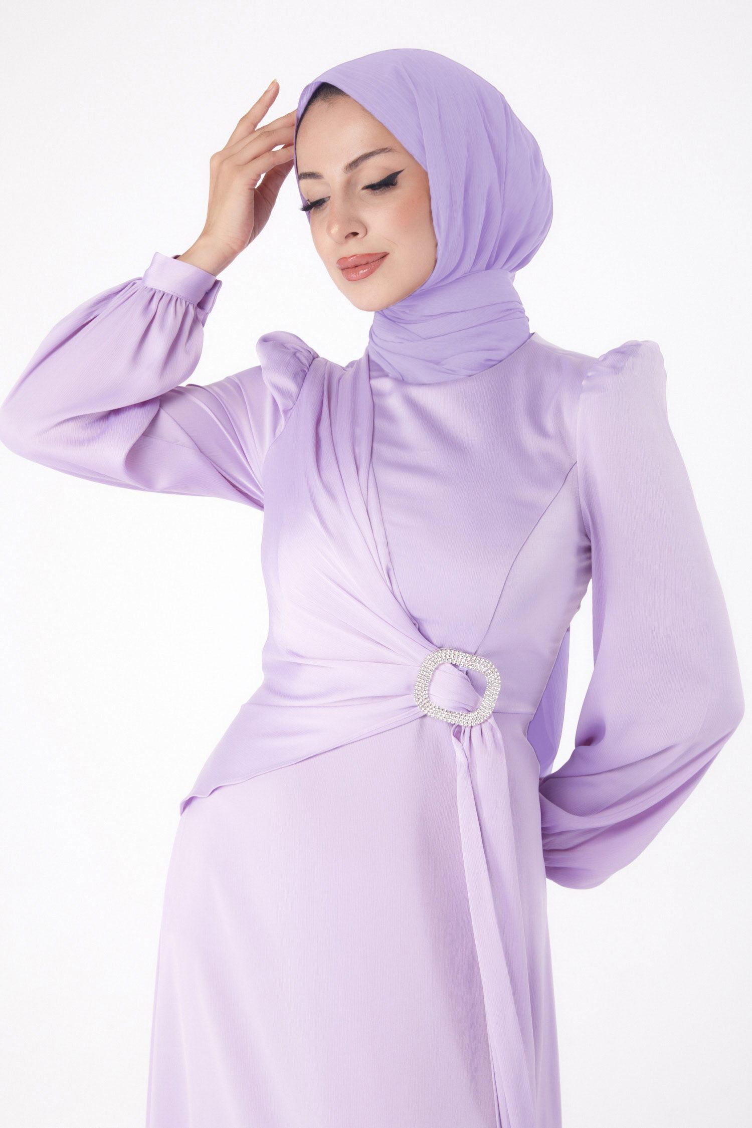 Taşlı Abiye Elbise Lila - 26193 - 2