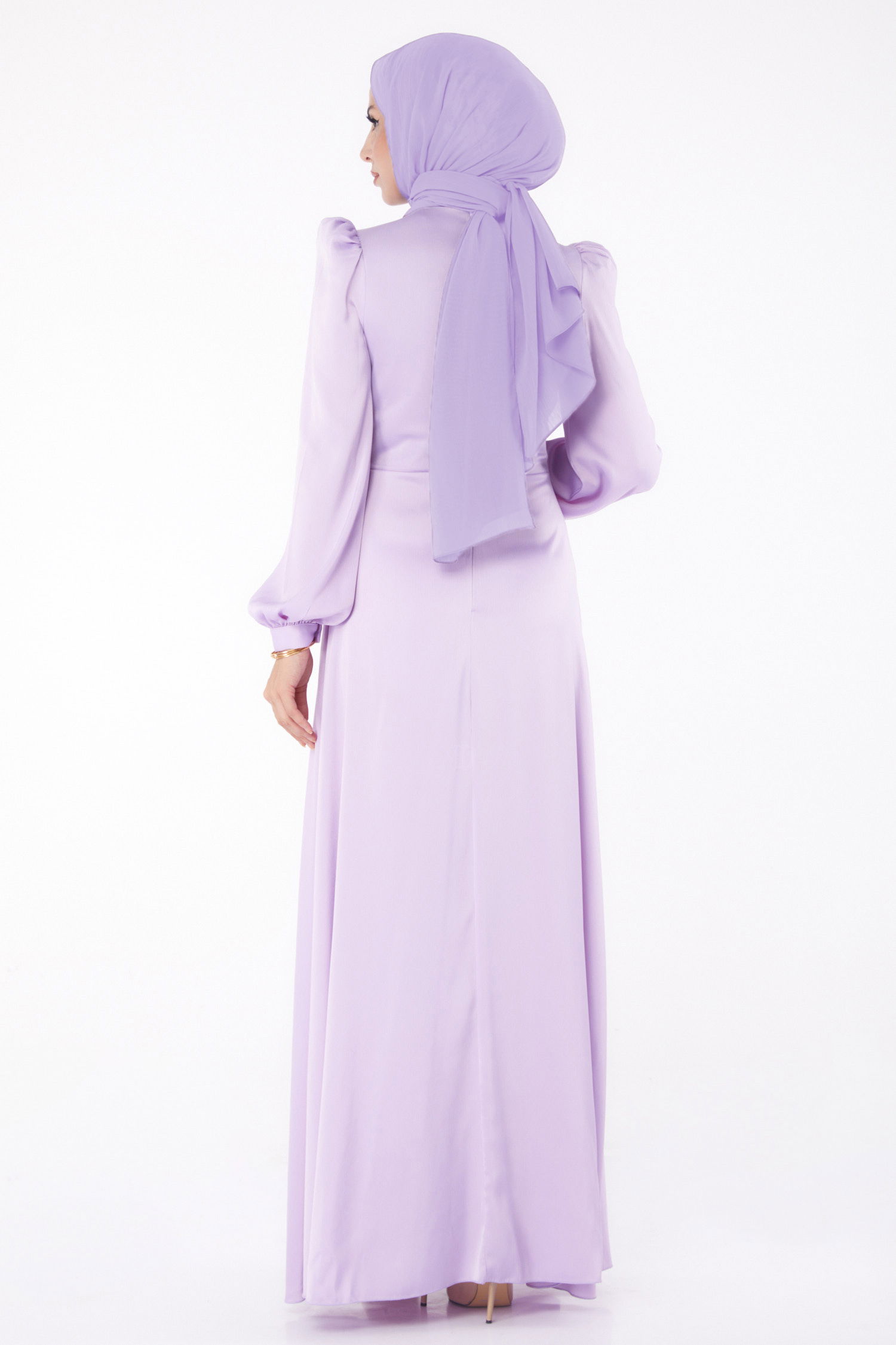 Taşlı Abiye Elbise Lila - 26193 - 5