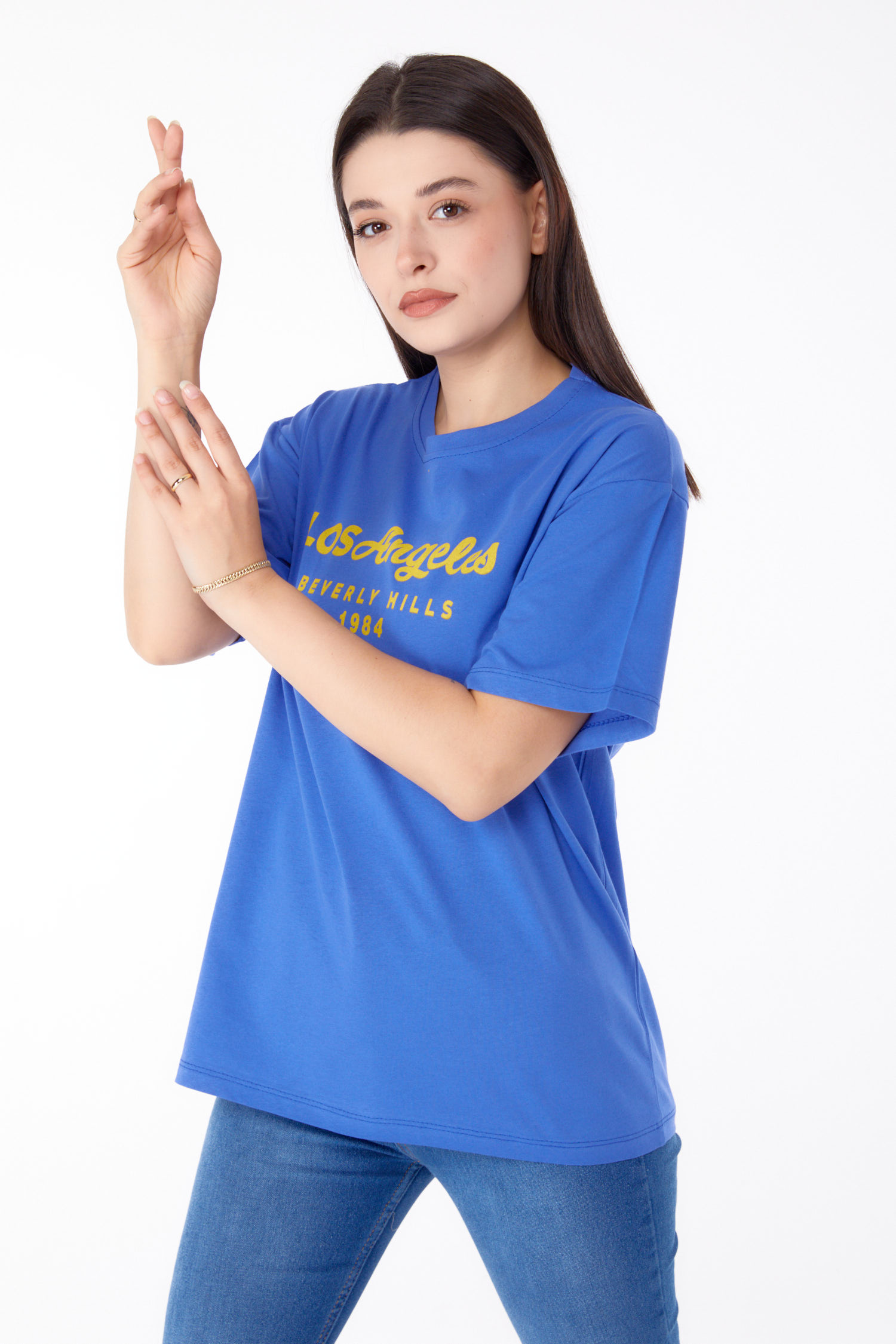 Baskılı T-shirt Mavi - 25701 - 1