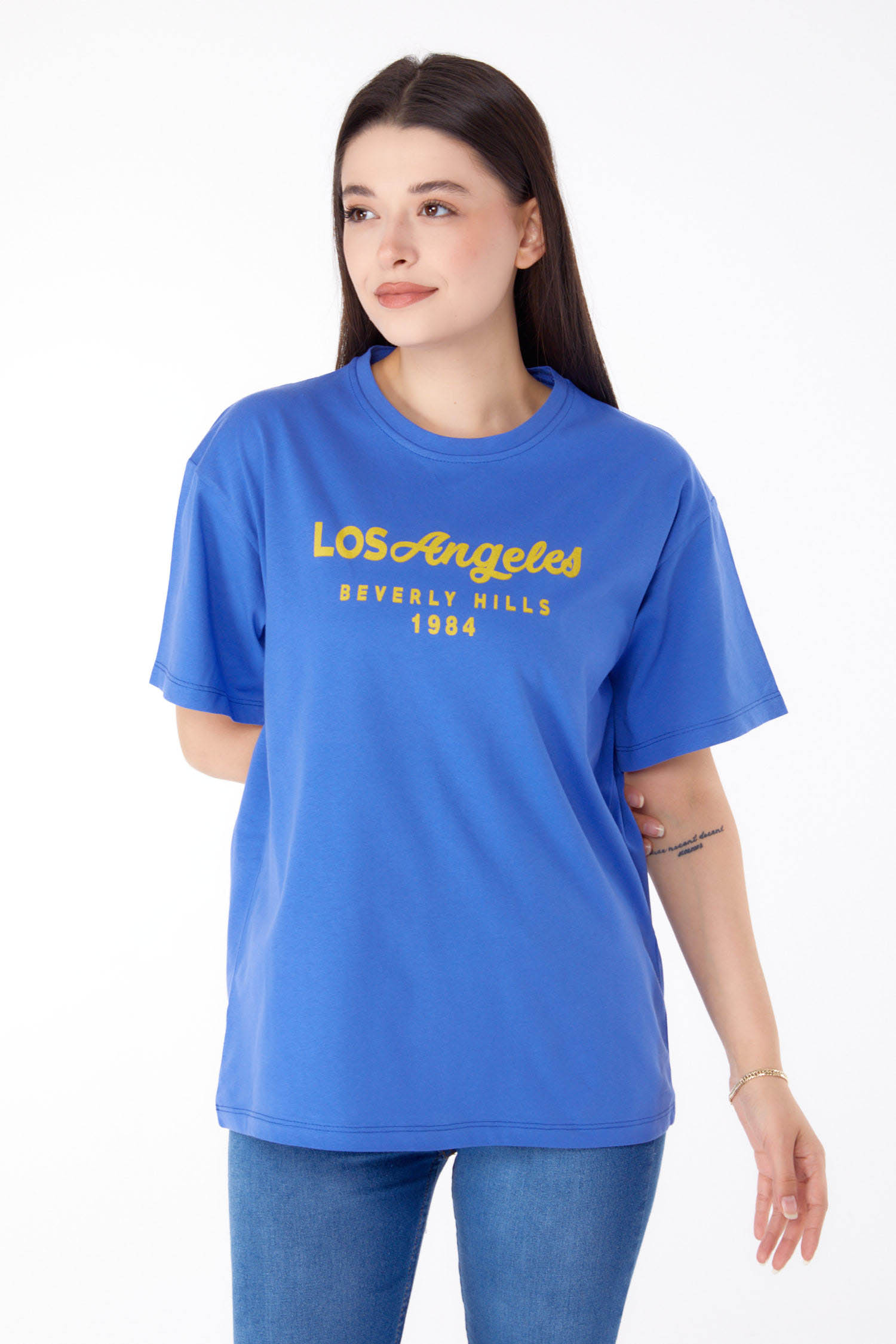 Baskılı T-shirt Mavi - 25701 - 2