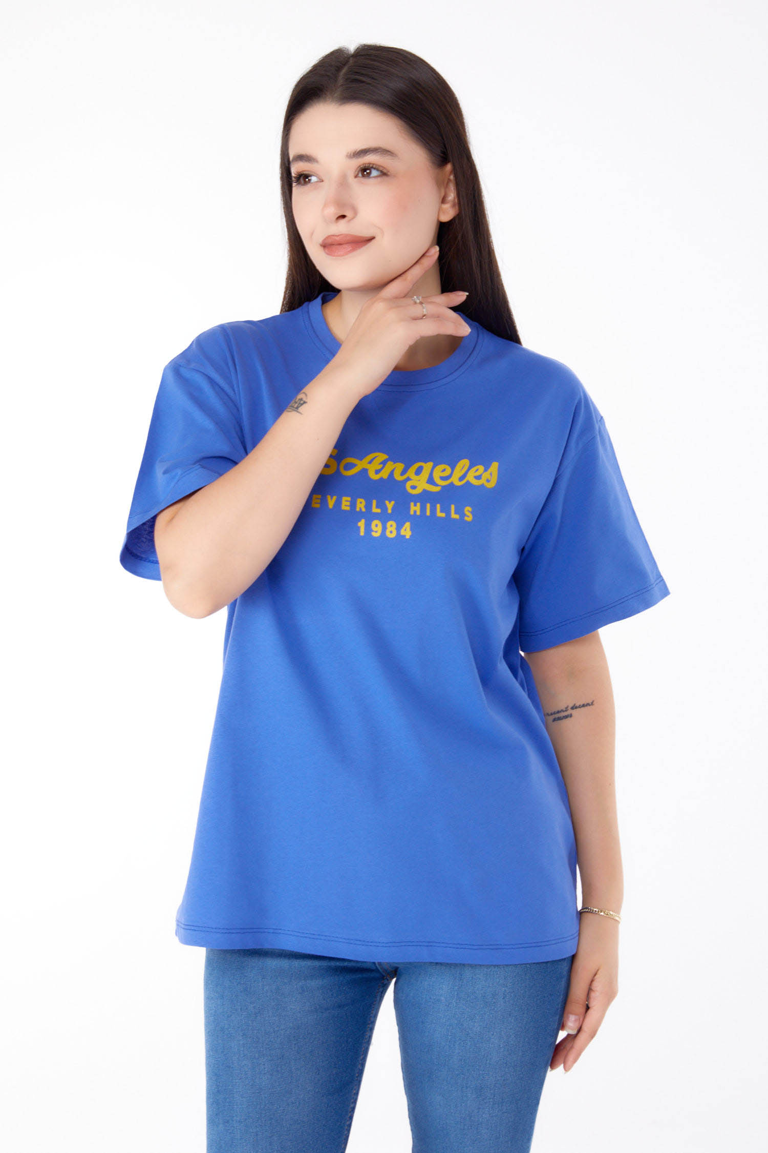 Baskılı T-shirt Mavi - 25701 - 3