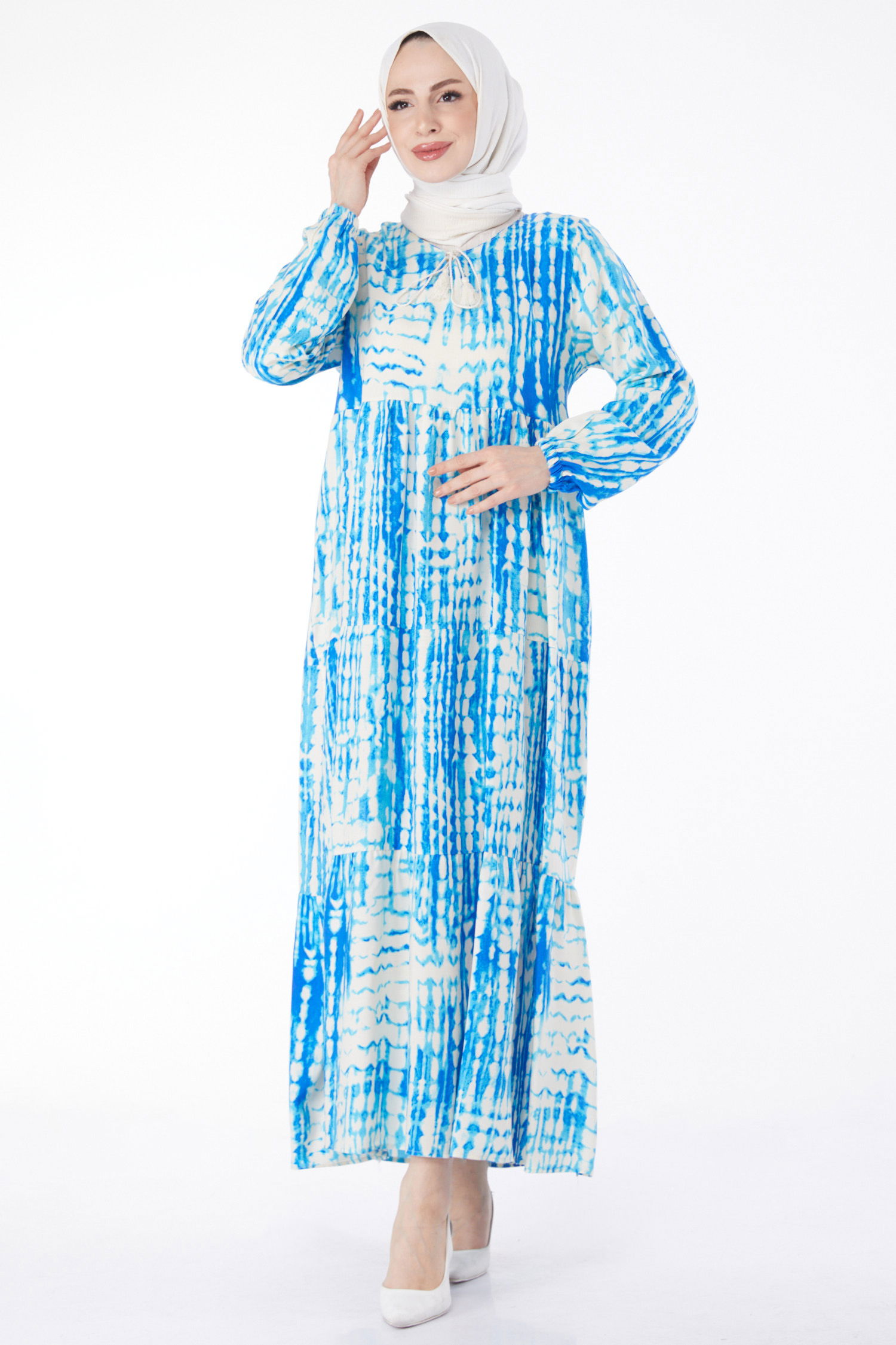 Desenli Renkli Elbise Mavi - 24990 - 1