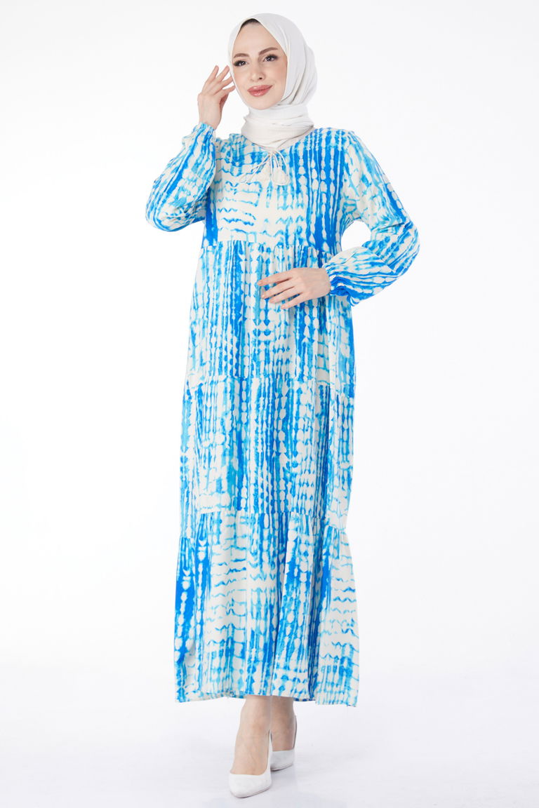 Desenli Renkli Elbise Mavi - 24990 - TOFİSA