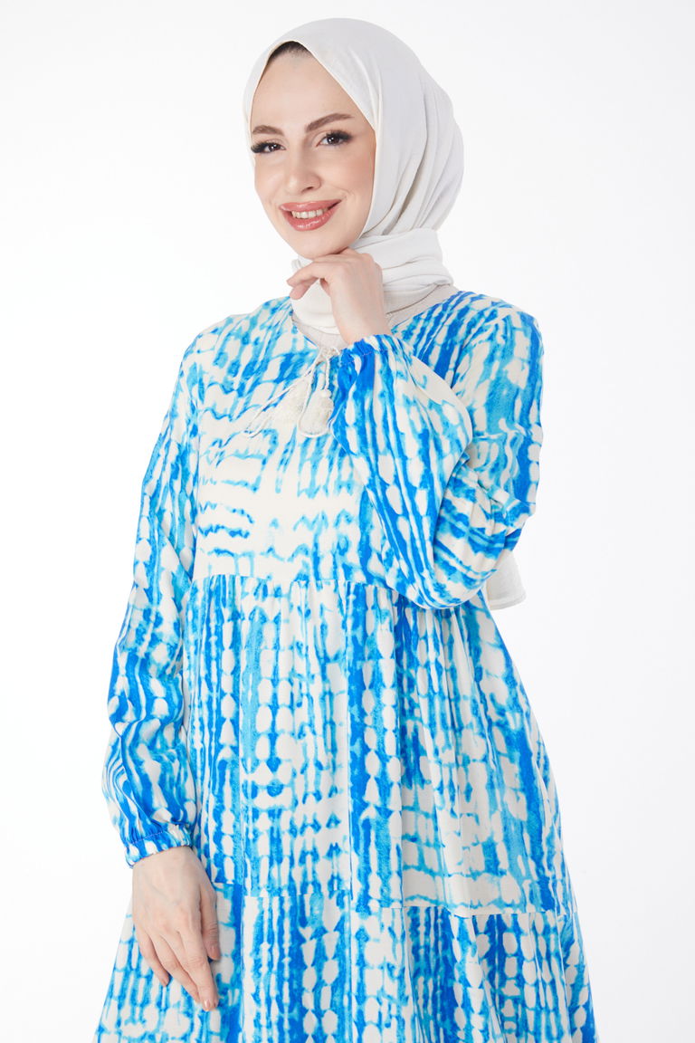 Desenli Renkli Elbise Mavi - 24990 - TOFİSA