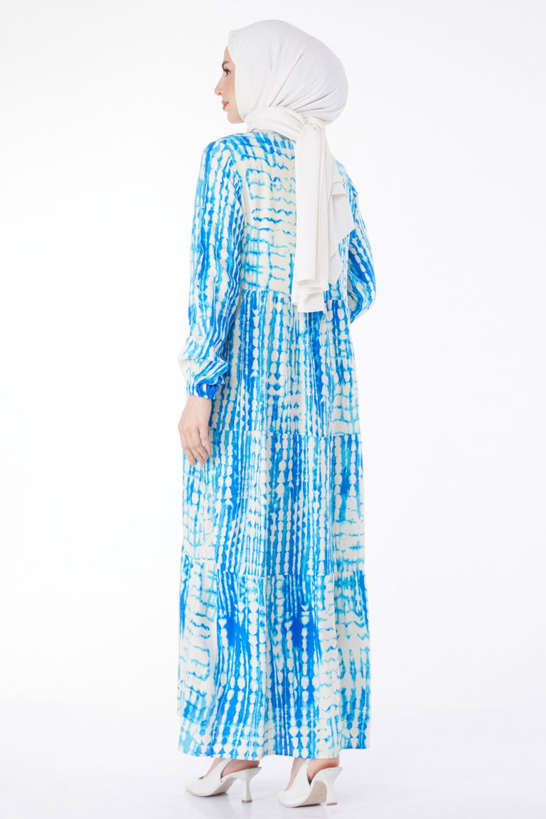 Desenli Renkli Elbise Mavi - 24990 - TOFİSA