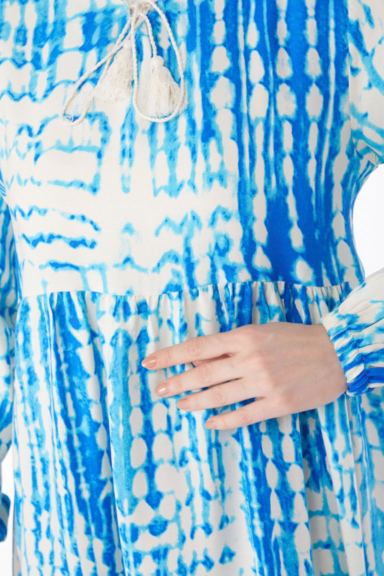 Desenli Renkli Elbise Mavi - 24990 - TOFİSA