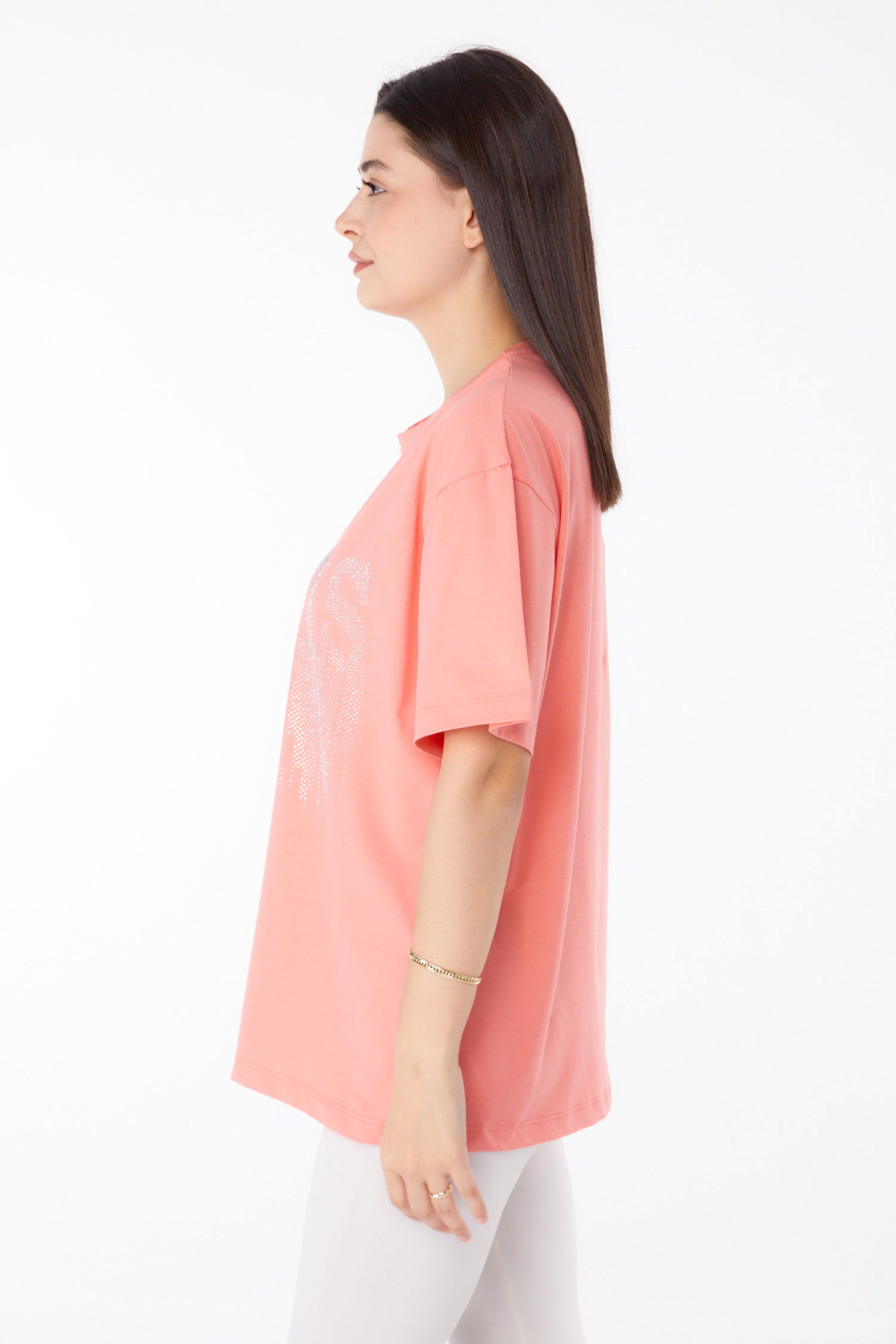 Taşlı T-shirt Mercan - 25698 - 4