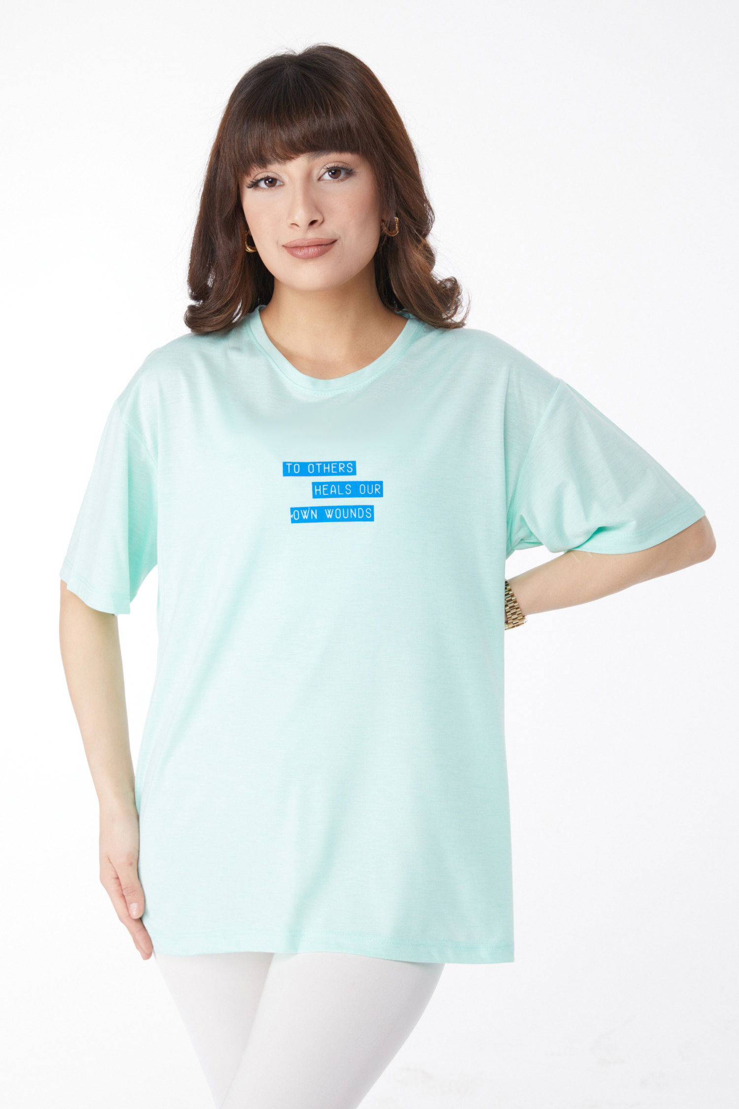 Baskılı T-shirt Mint - 25172 - 2