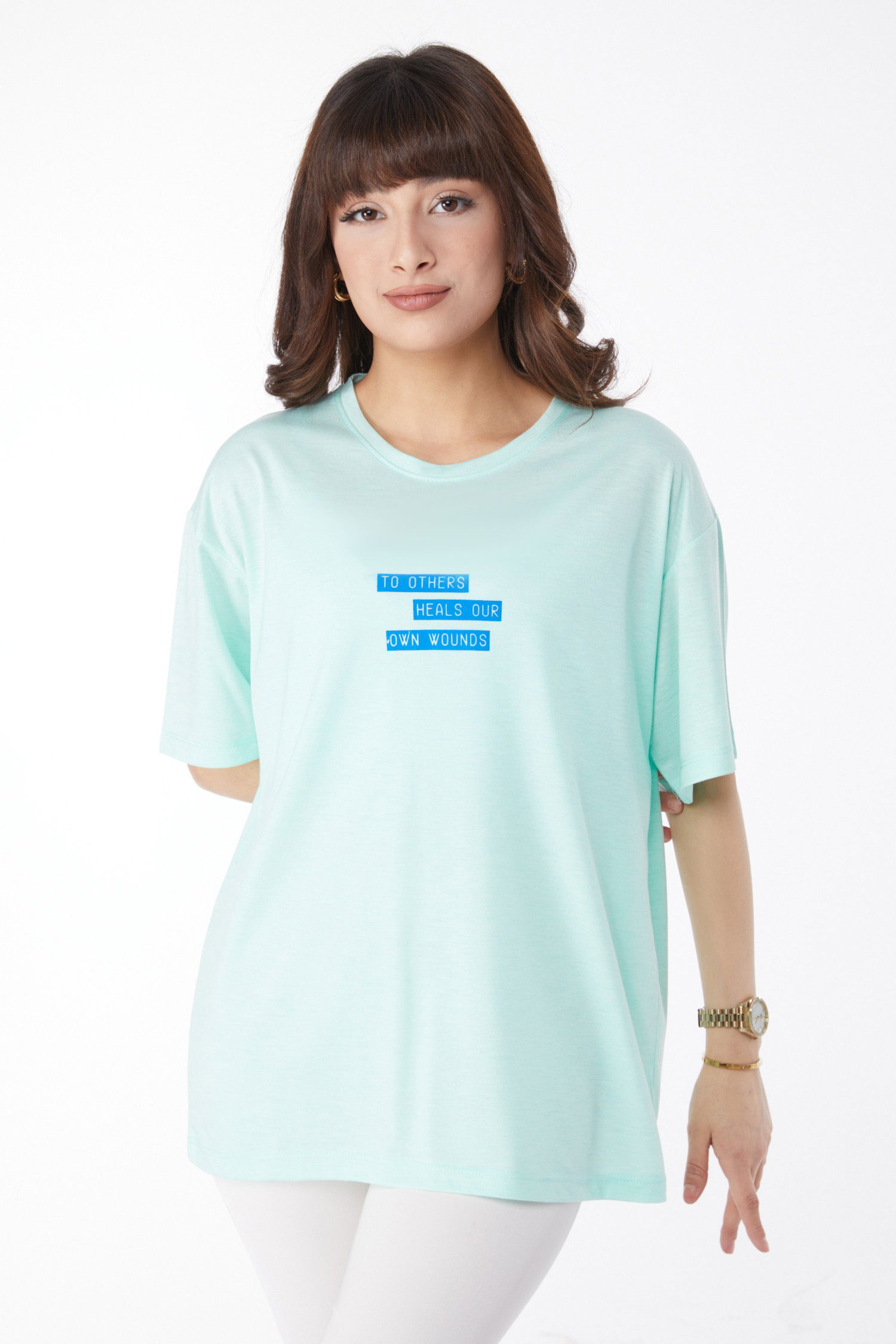 Baskılı T-shirt Mint - 25172 - 3